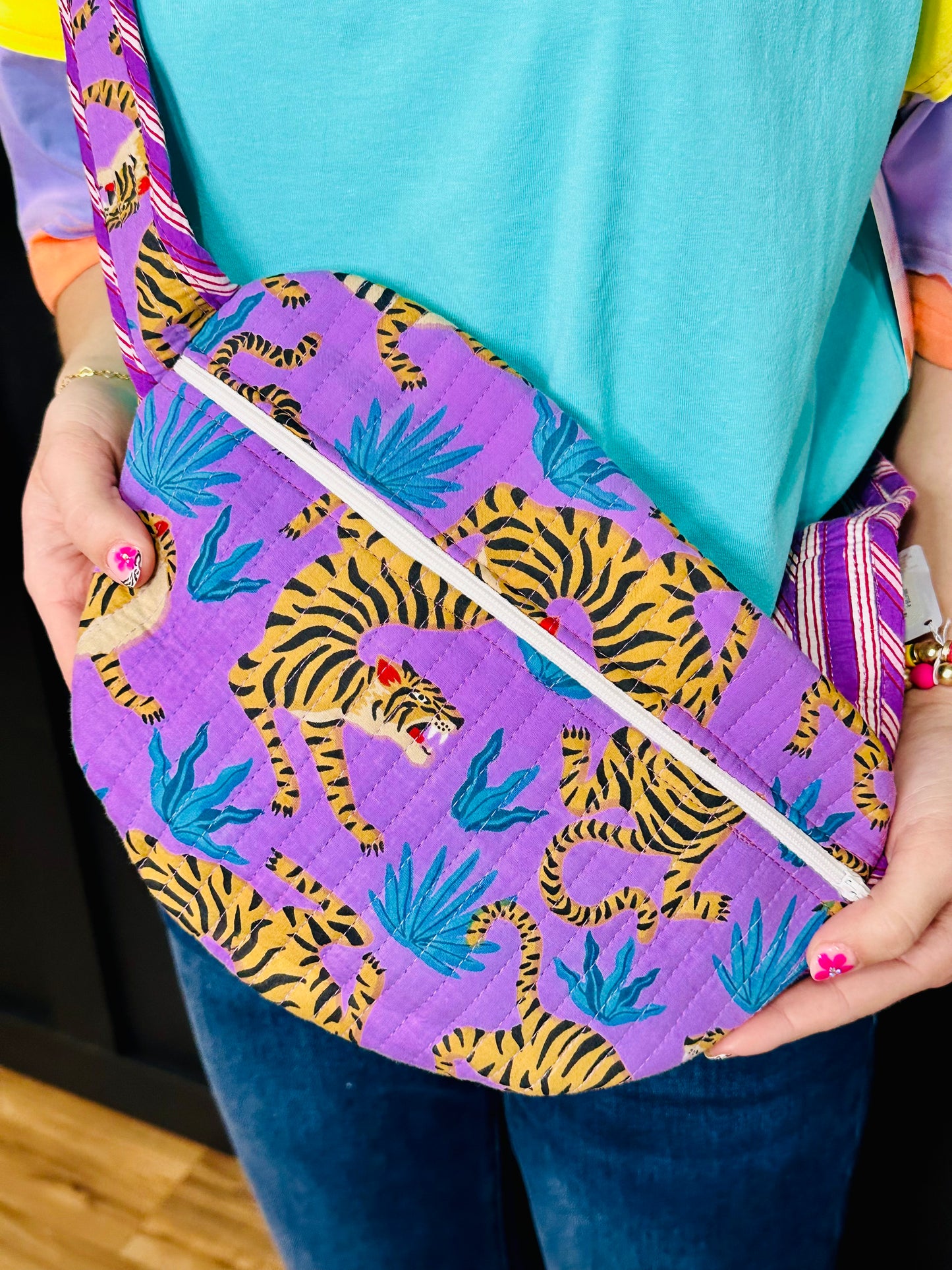 Purple Tiger Quilted Crossbody