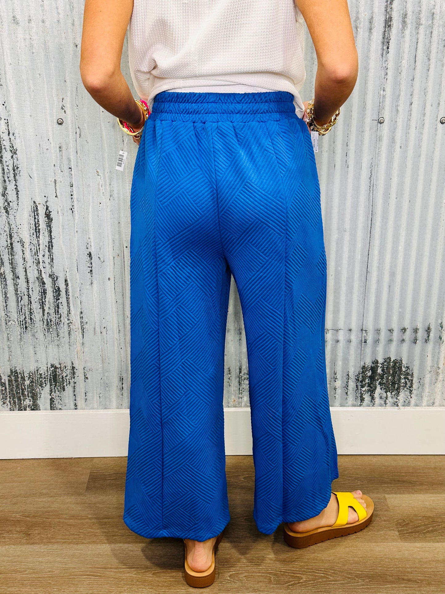 Lightweight Knit Jacquard Pants- Blue