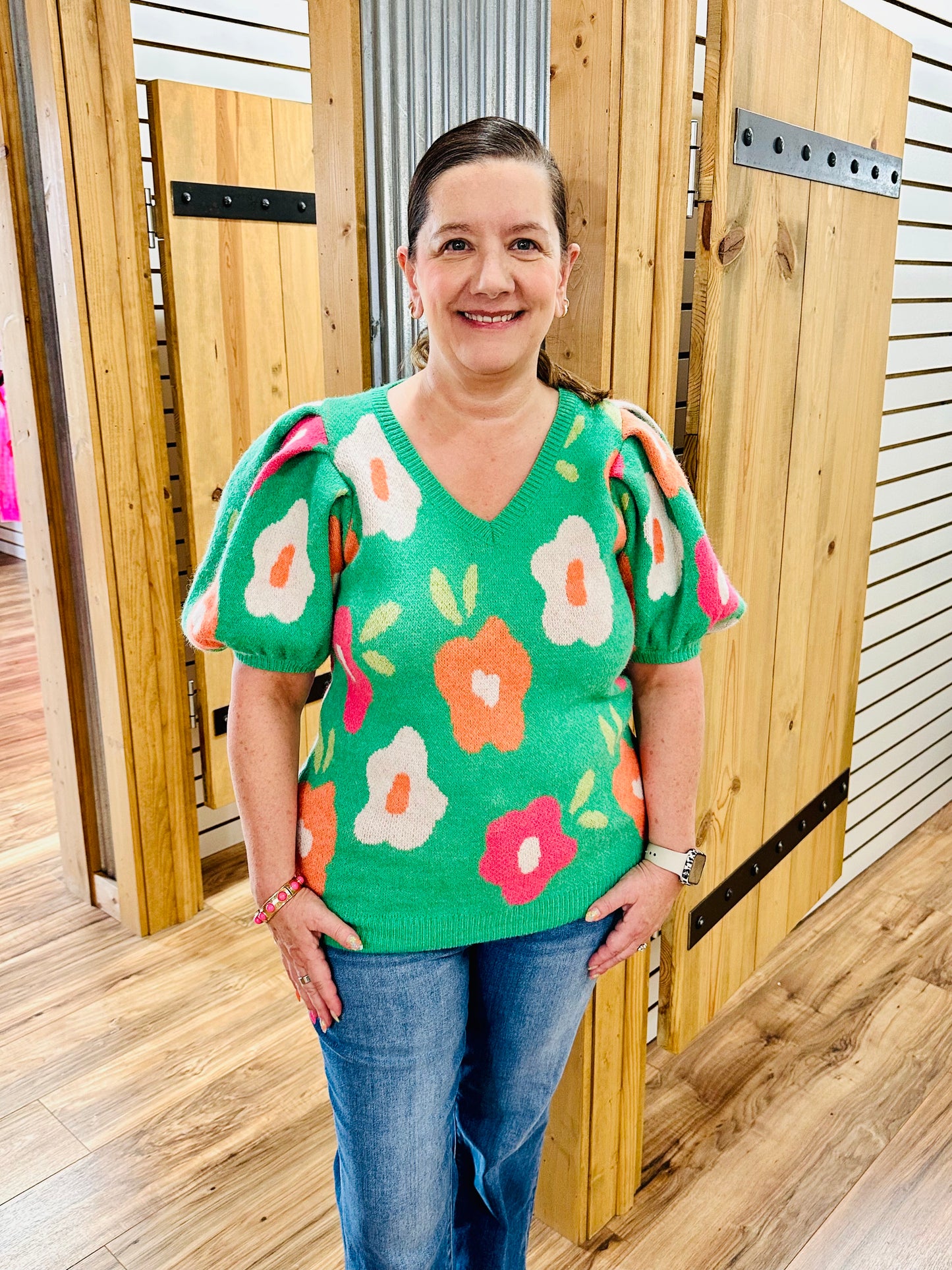Petal Pop Puff Sleeve Sweater-Emerald