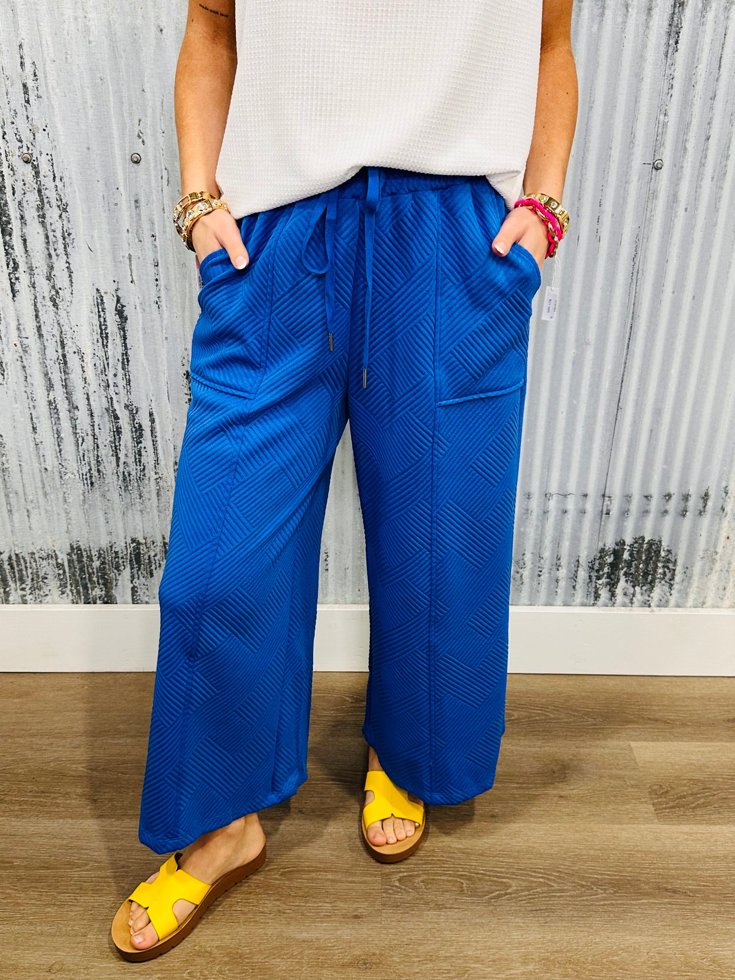 Lightweight Knit Jacquard Pants- Blue