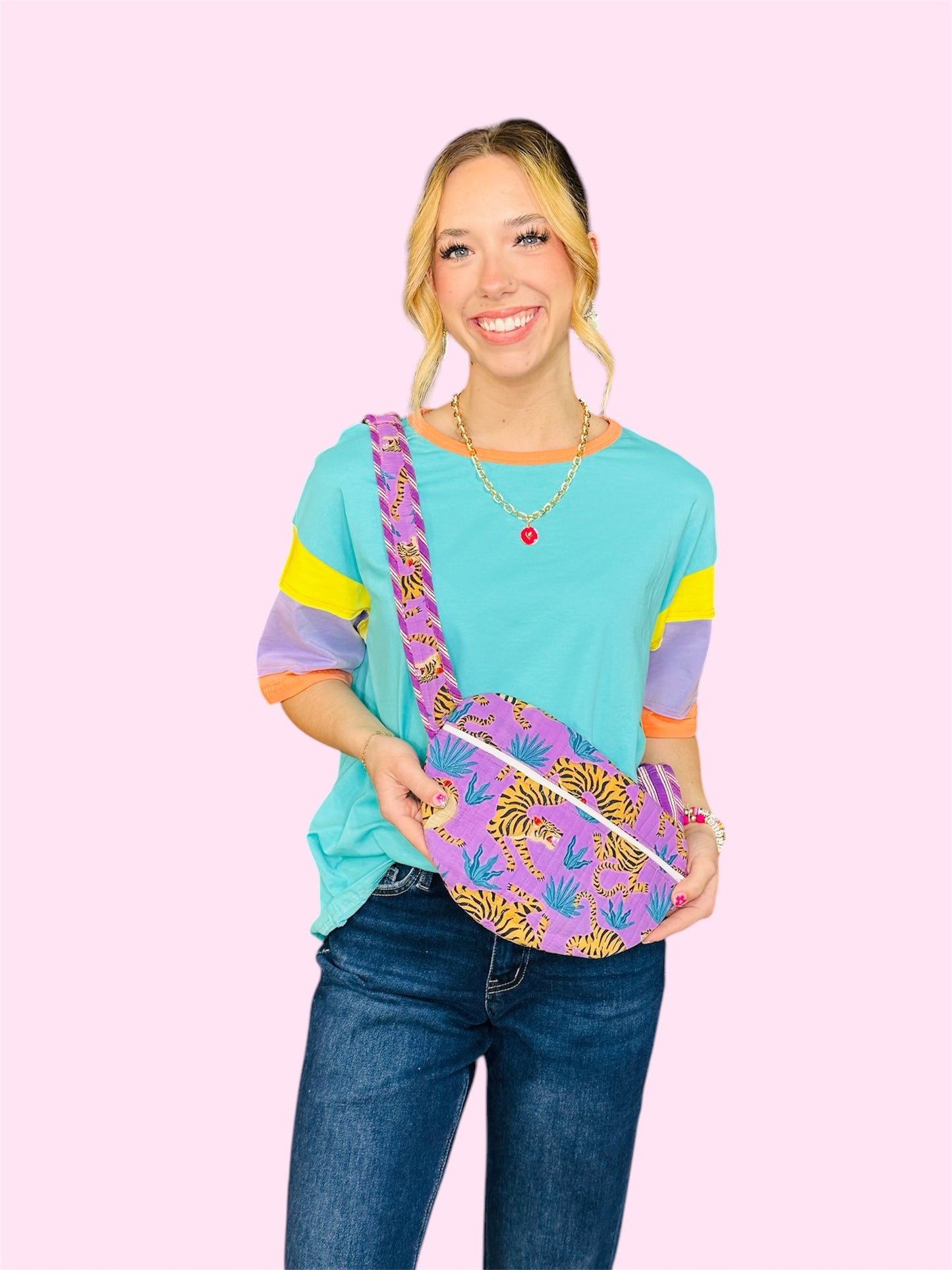 Purple Tiger Quilted Crossbody