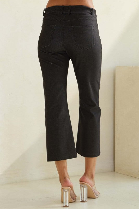 High-Rise Stretch Cropped Kick Flare Pants – Black