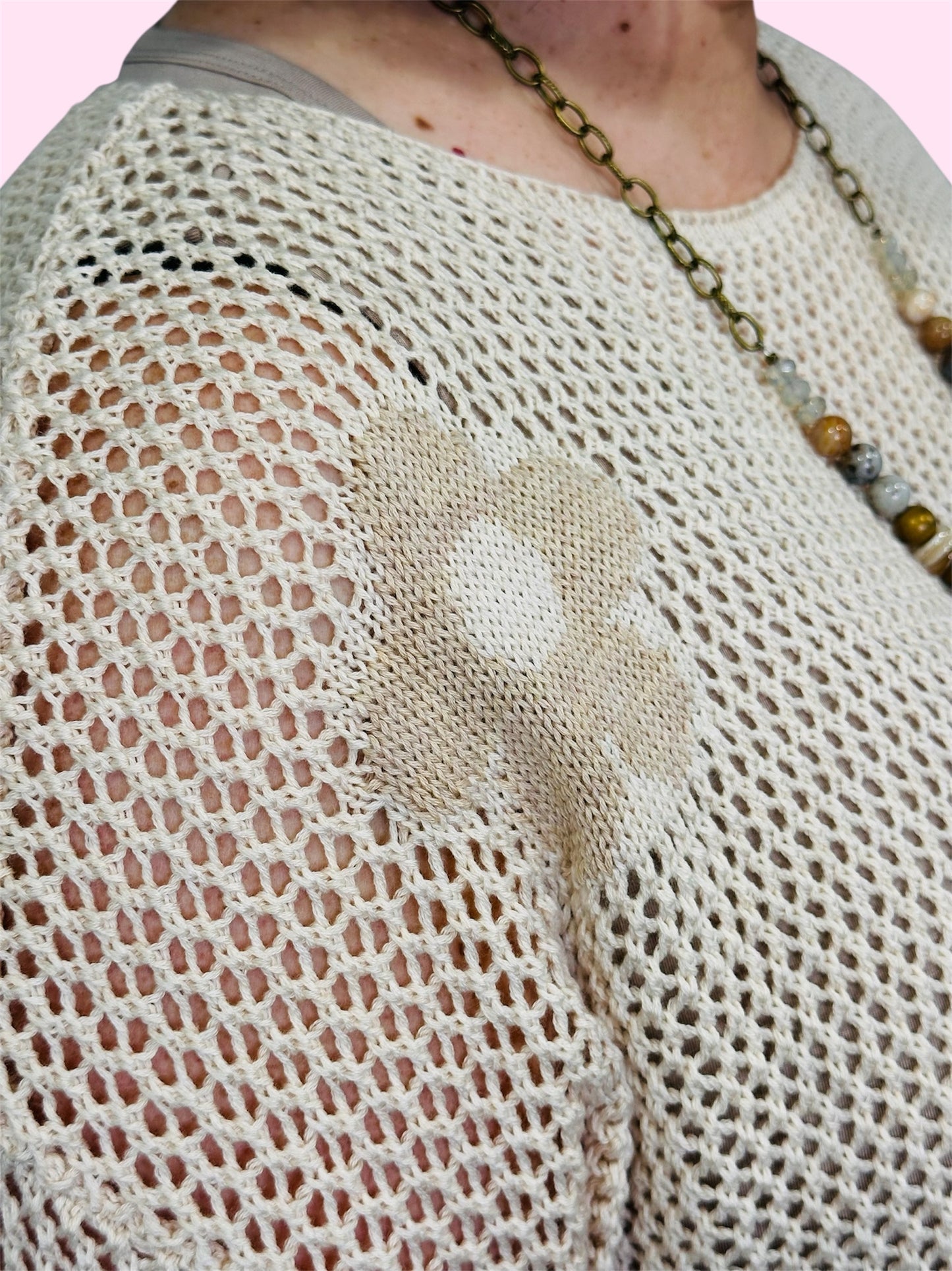 Floral Breeze Open Knit Sweater-Oatmeal