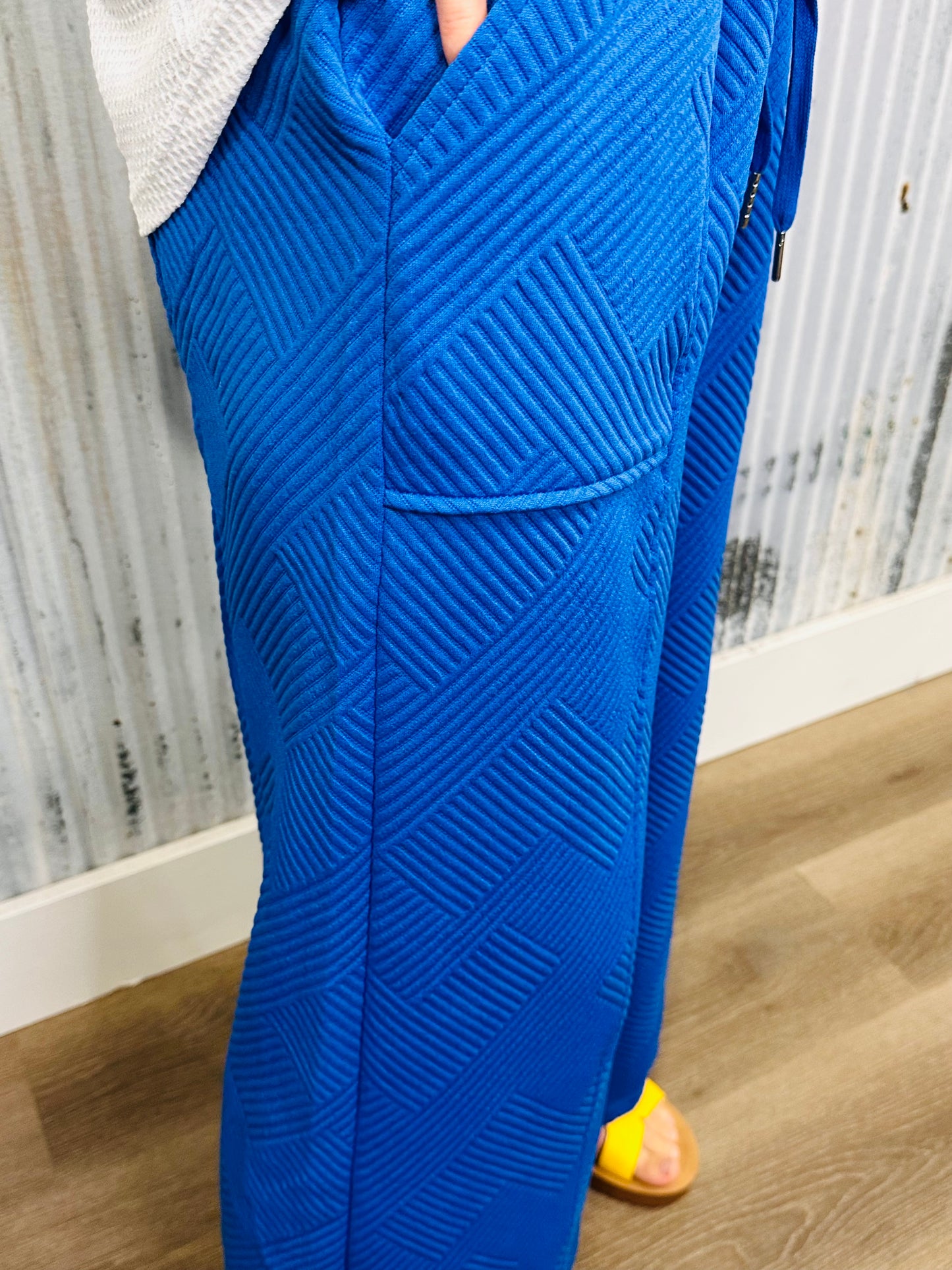Lightweight Knit Jacquard Pants- Blue