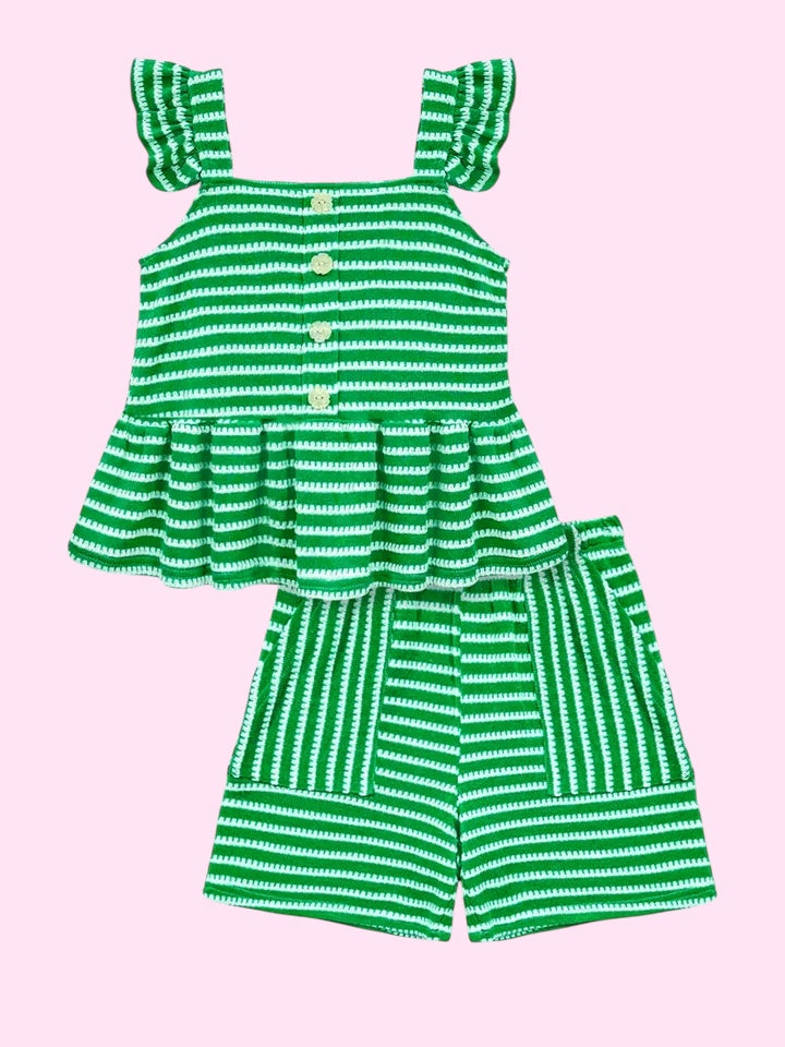 Toddler 2pc Green Stripe Short Set