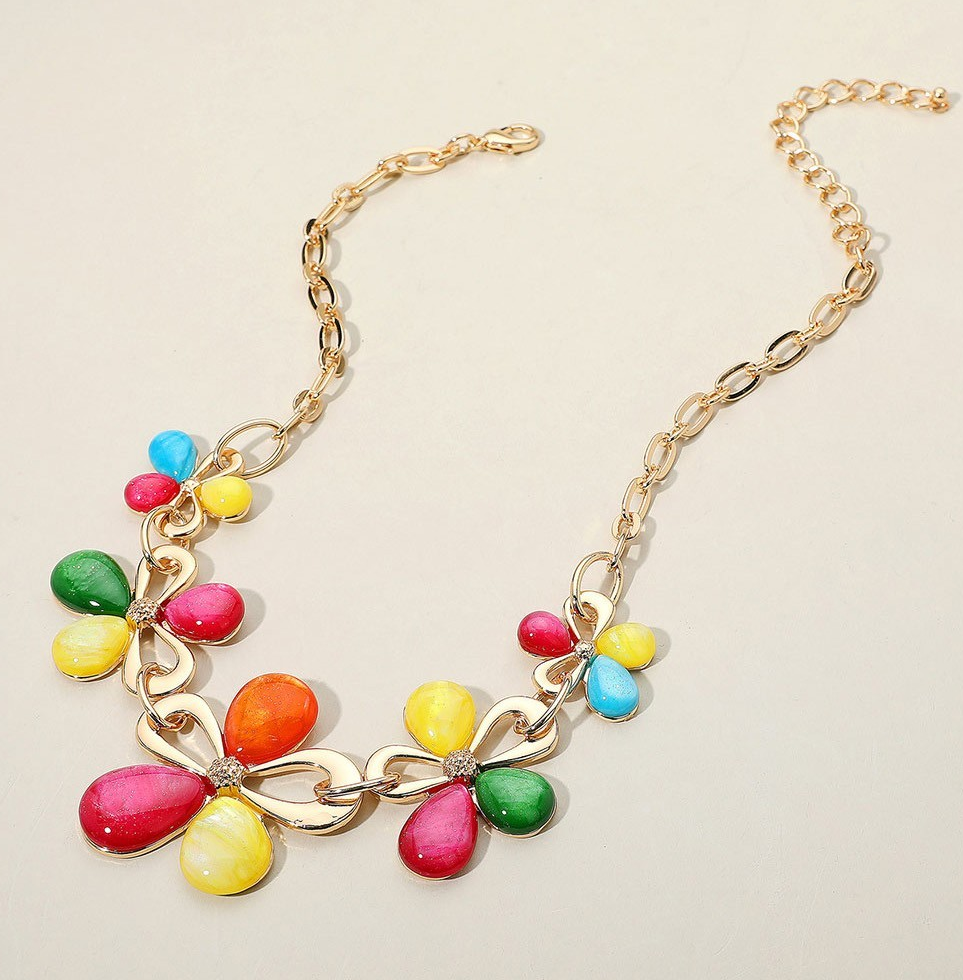 Sparkled Resin Flower Link Necklace