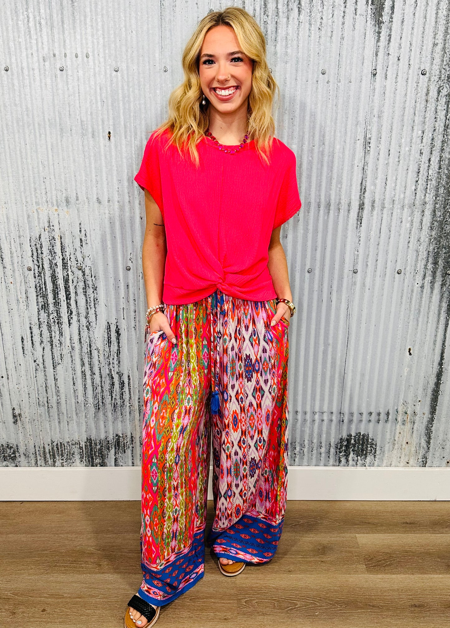 Fuchsia Twist Waist Detail Top