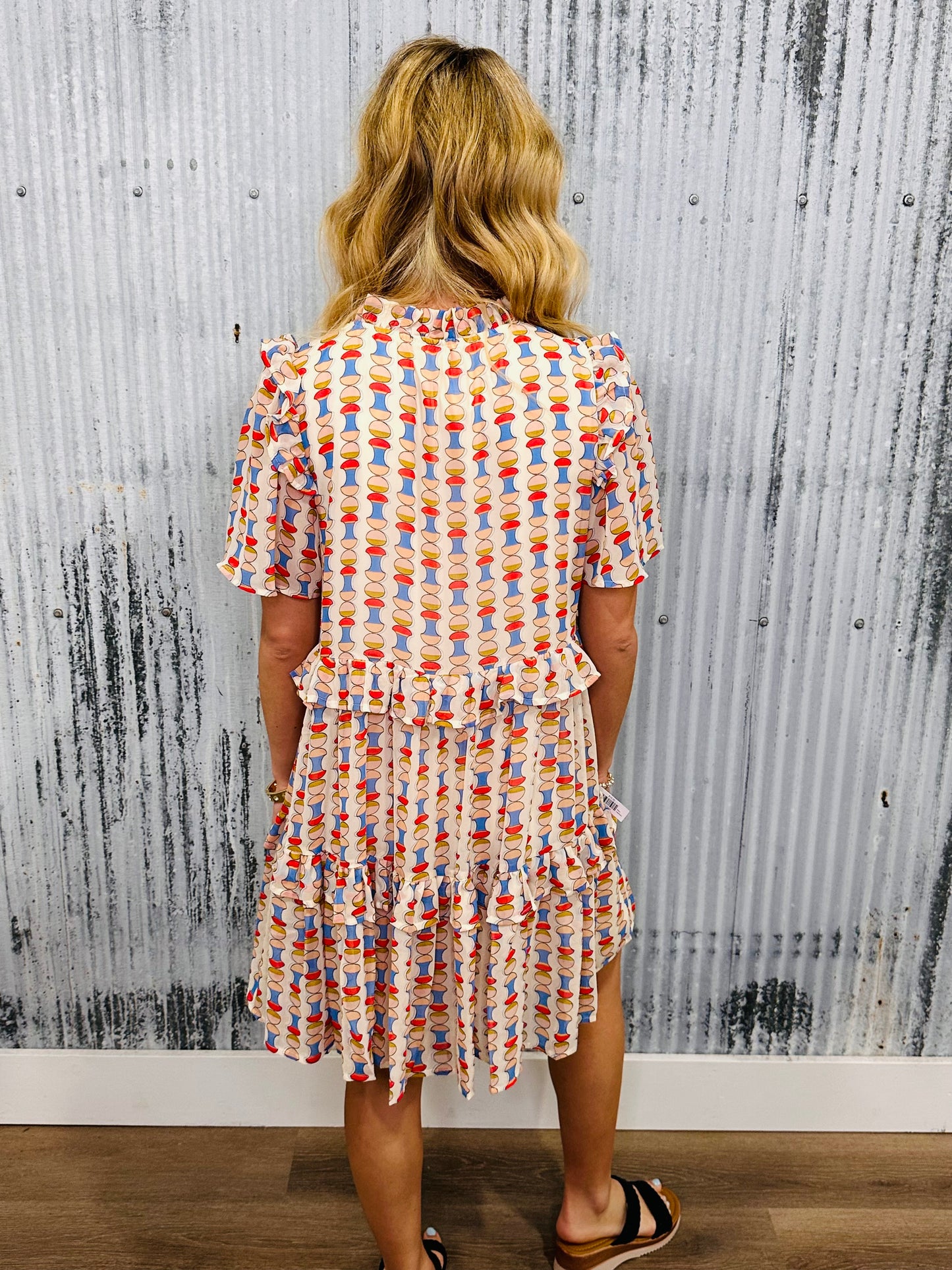 Geo Printed Chiffon Tiered Dress