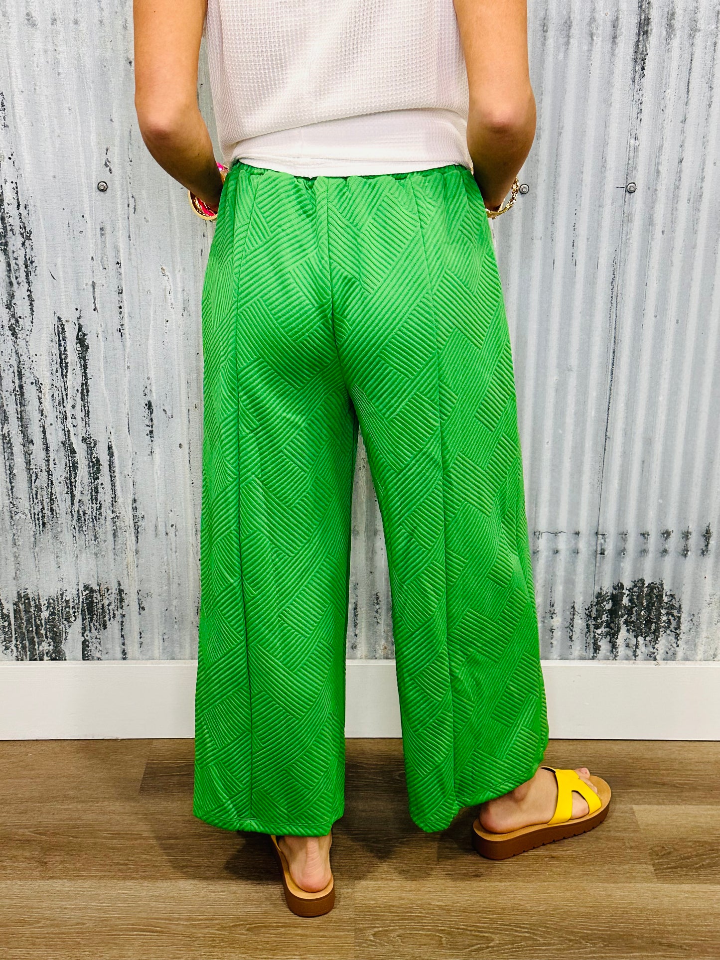 Lightweight Knit Jacquard Pants- Green