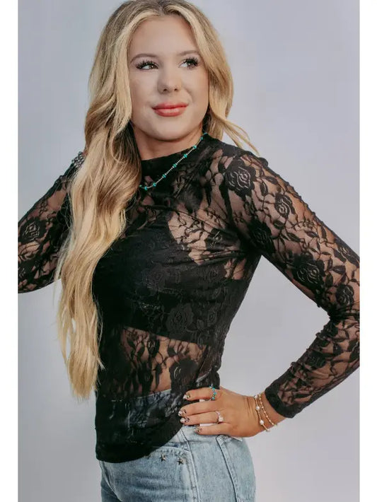 Sheer Elegance Lace Long Sleeve Top