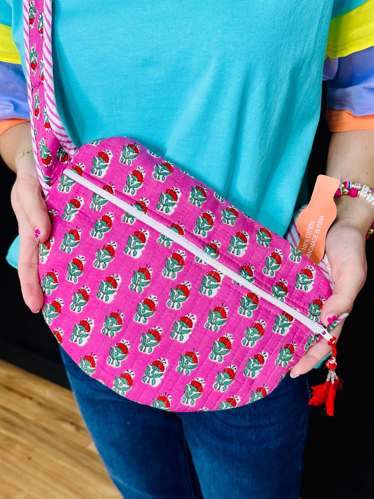 Pink Floral Quilted Crossbody
