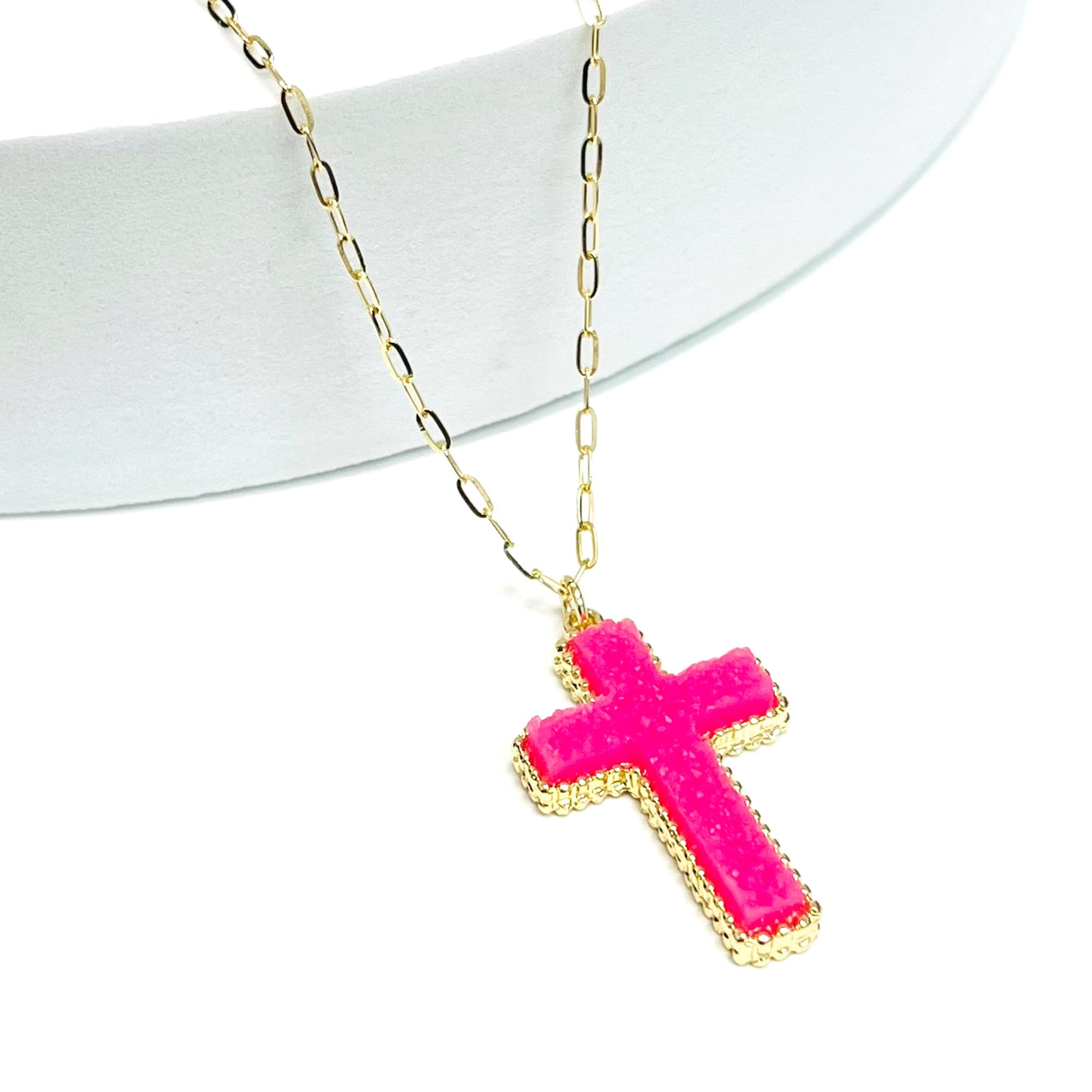 Faithfully Bold Cross Necklace- Hot Pink