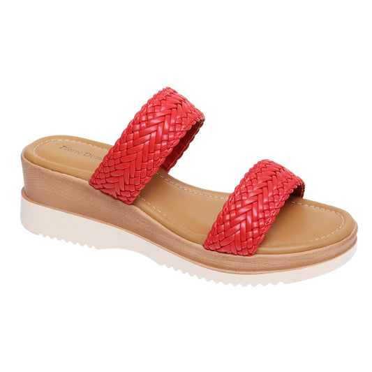 Red Braided Double Strap Wedge Sandals