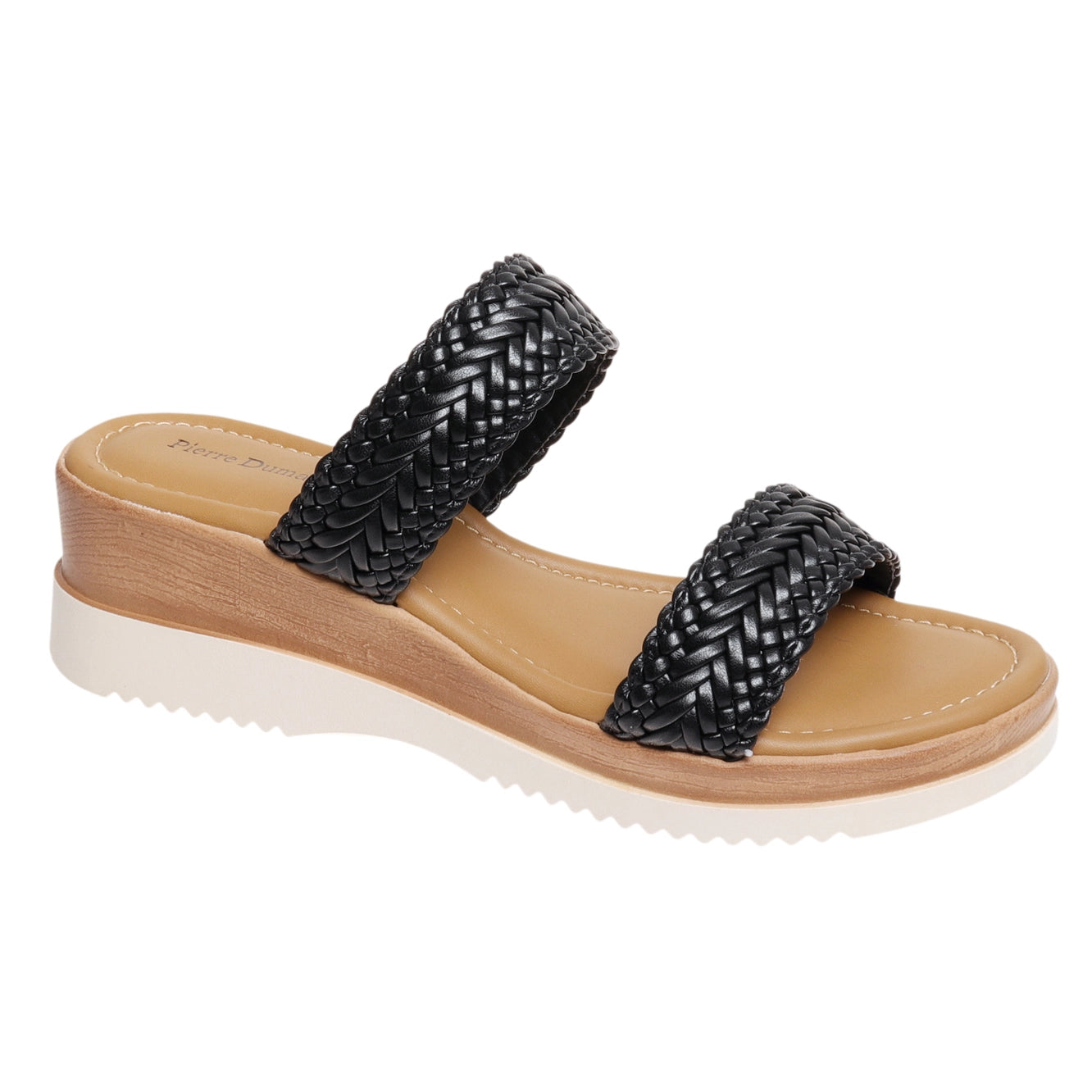 Black Braided Double Strap Wedge Sandals