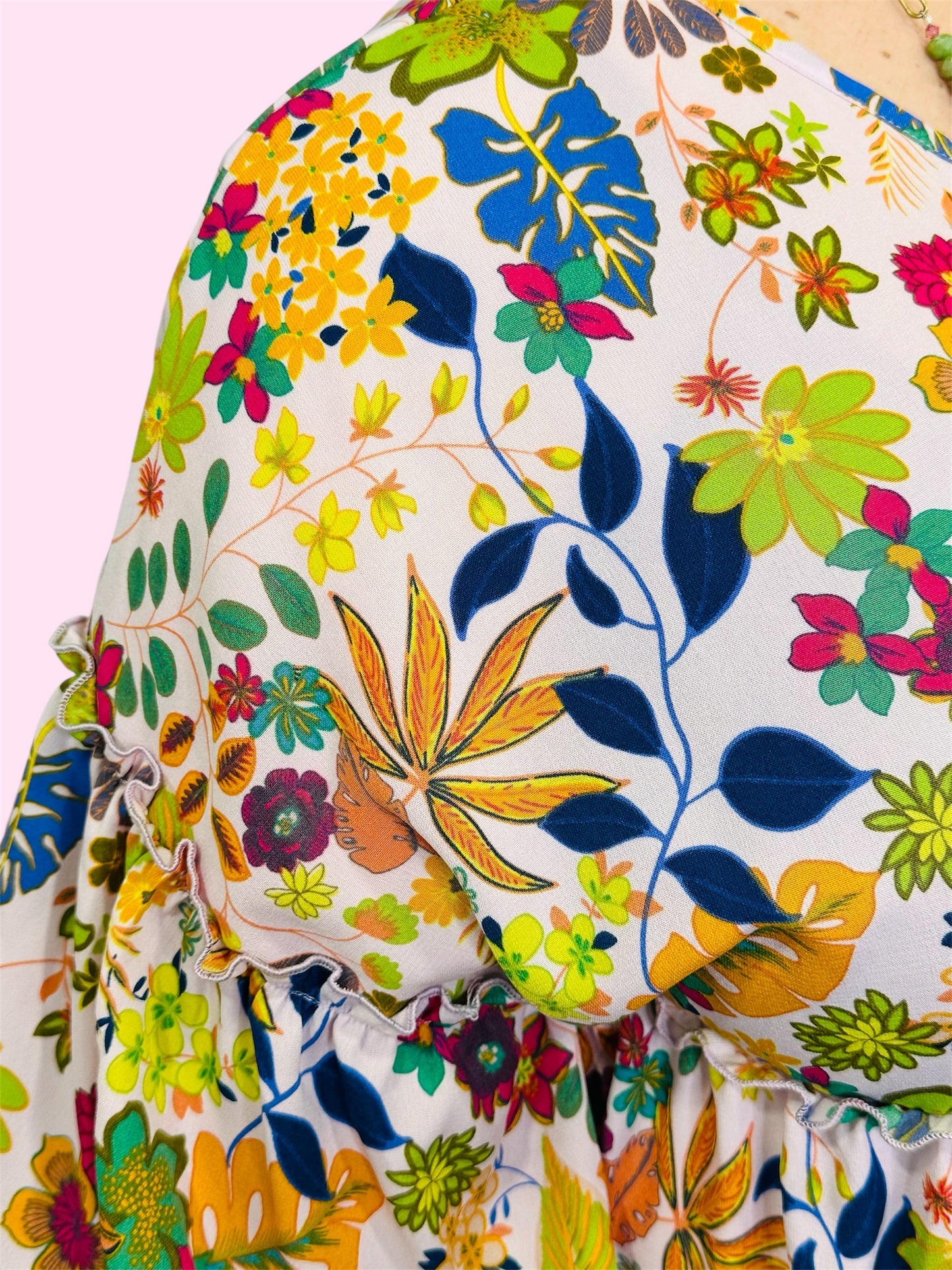 Vibrant Floral Ruffle Tiered Top