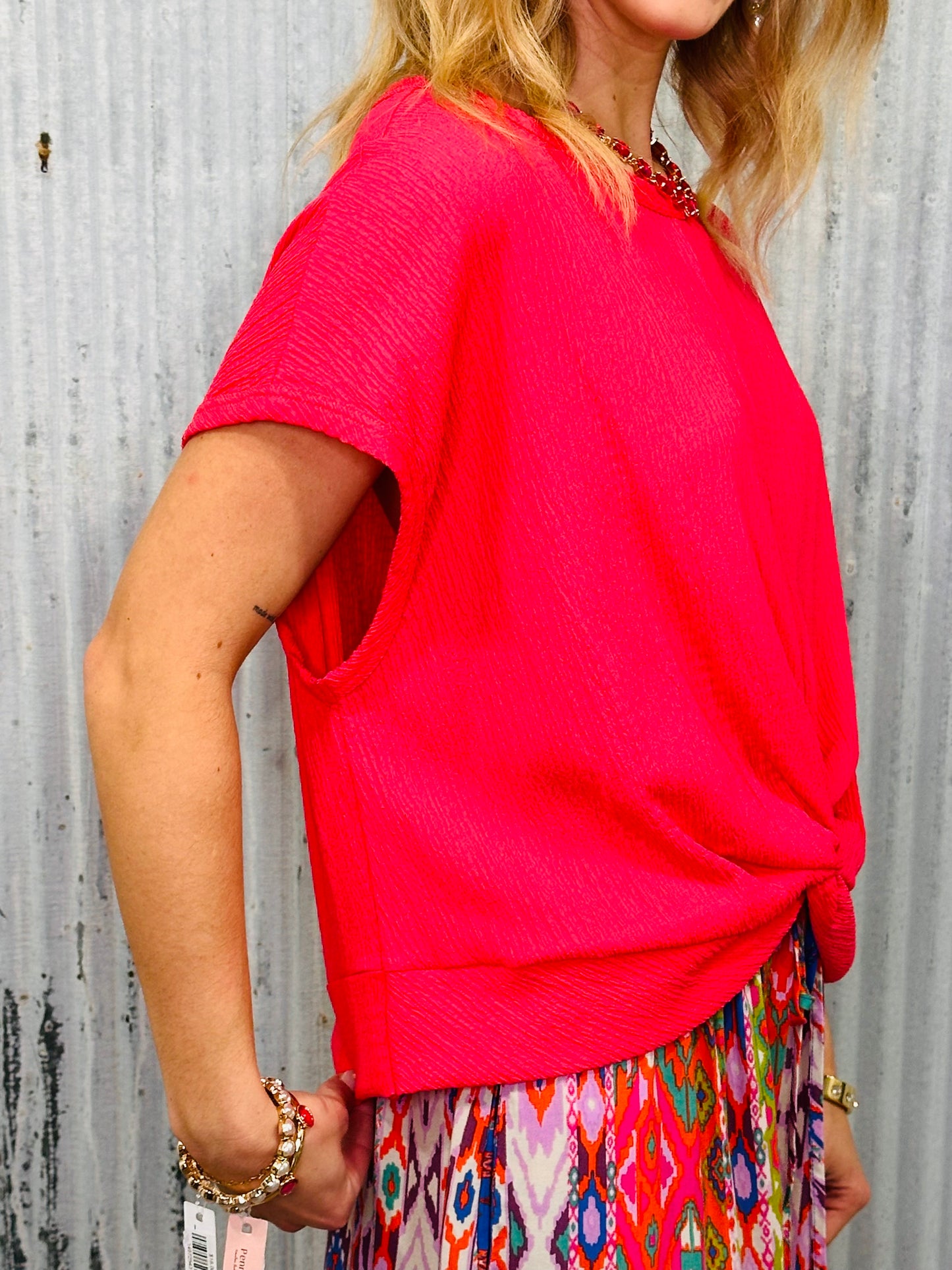 Fuchsia Twist Waist Detail Top