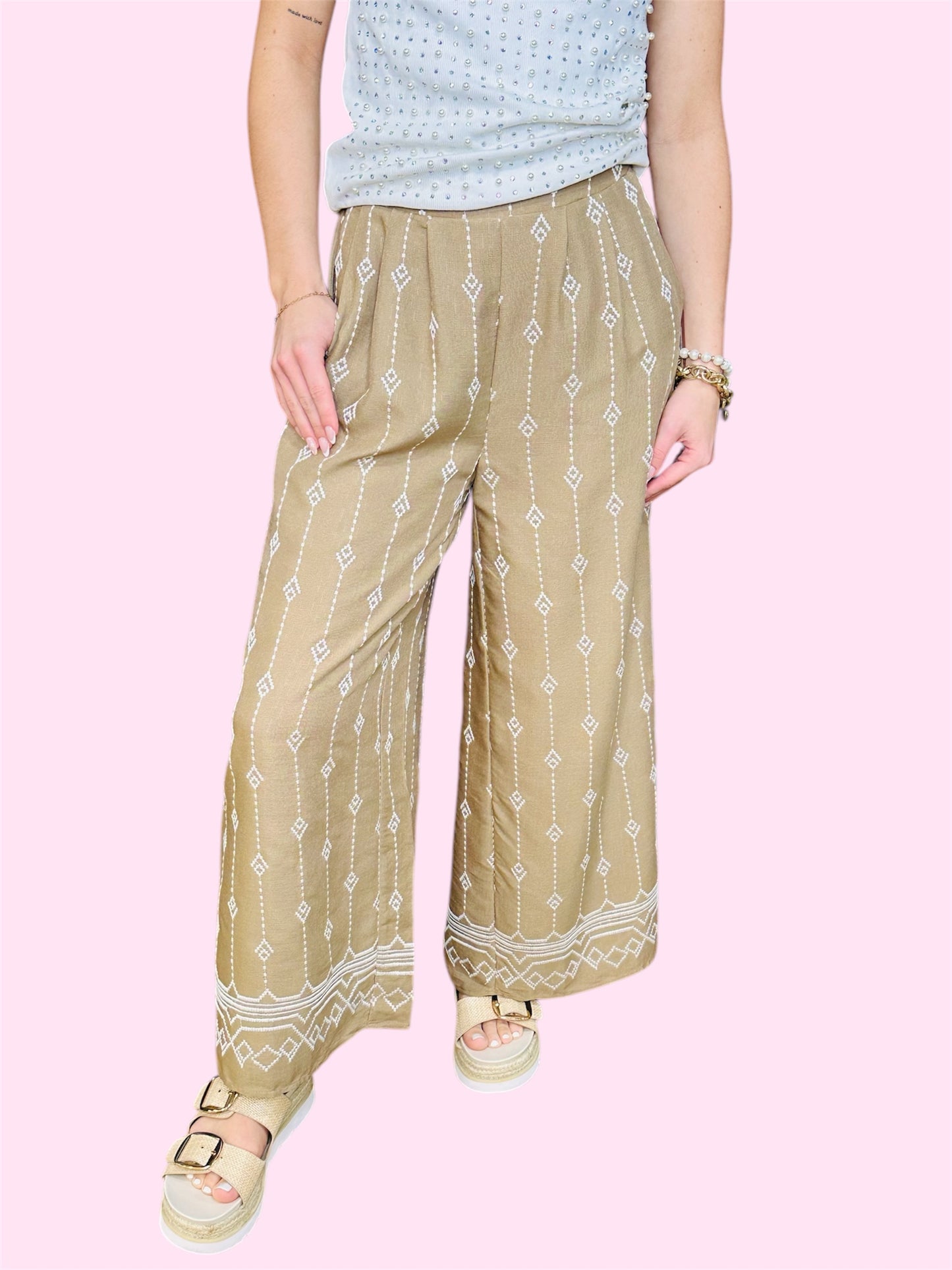 Cropped Wide Leg Pants-Latte