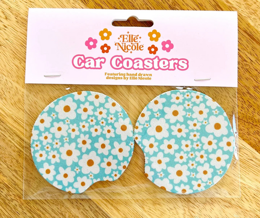 Neoprene Car Coaster Set-Blue Daisy