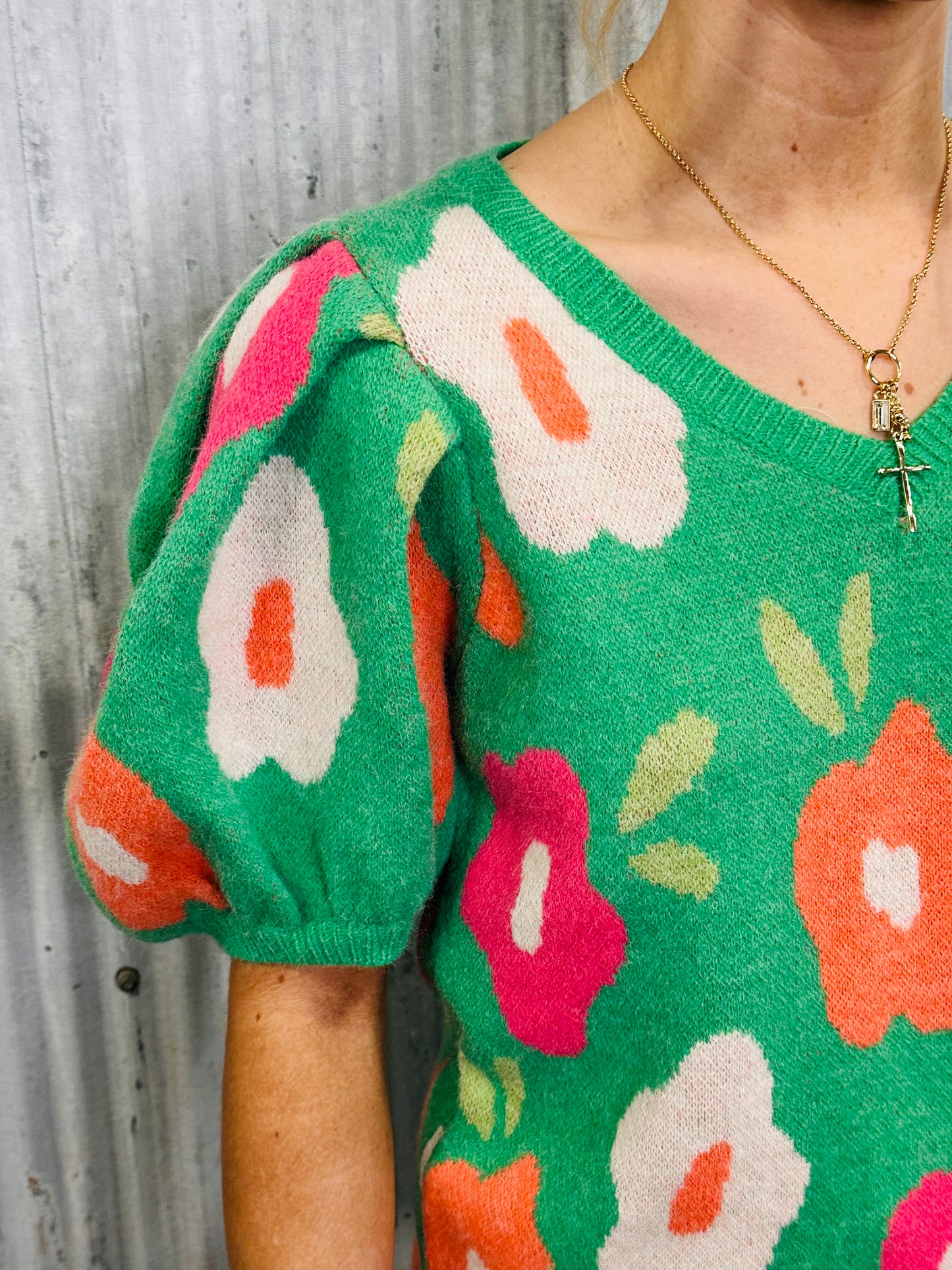 Petal Pop Puff Sleeve Sweater-Emerald