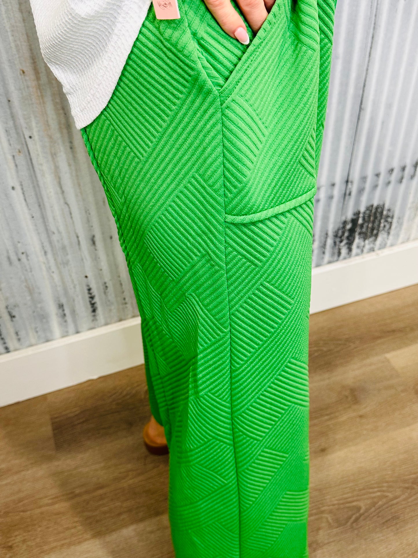Lightweight Knit Jacquard Pants- Green