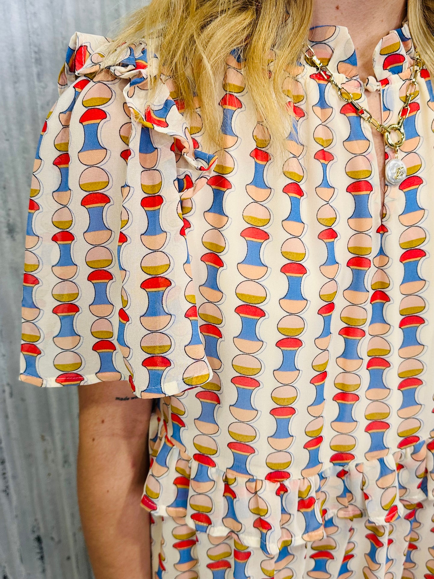 Geo Printed Chiffon Tiered Dress