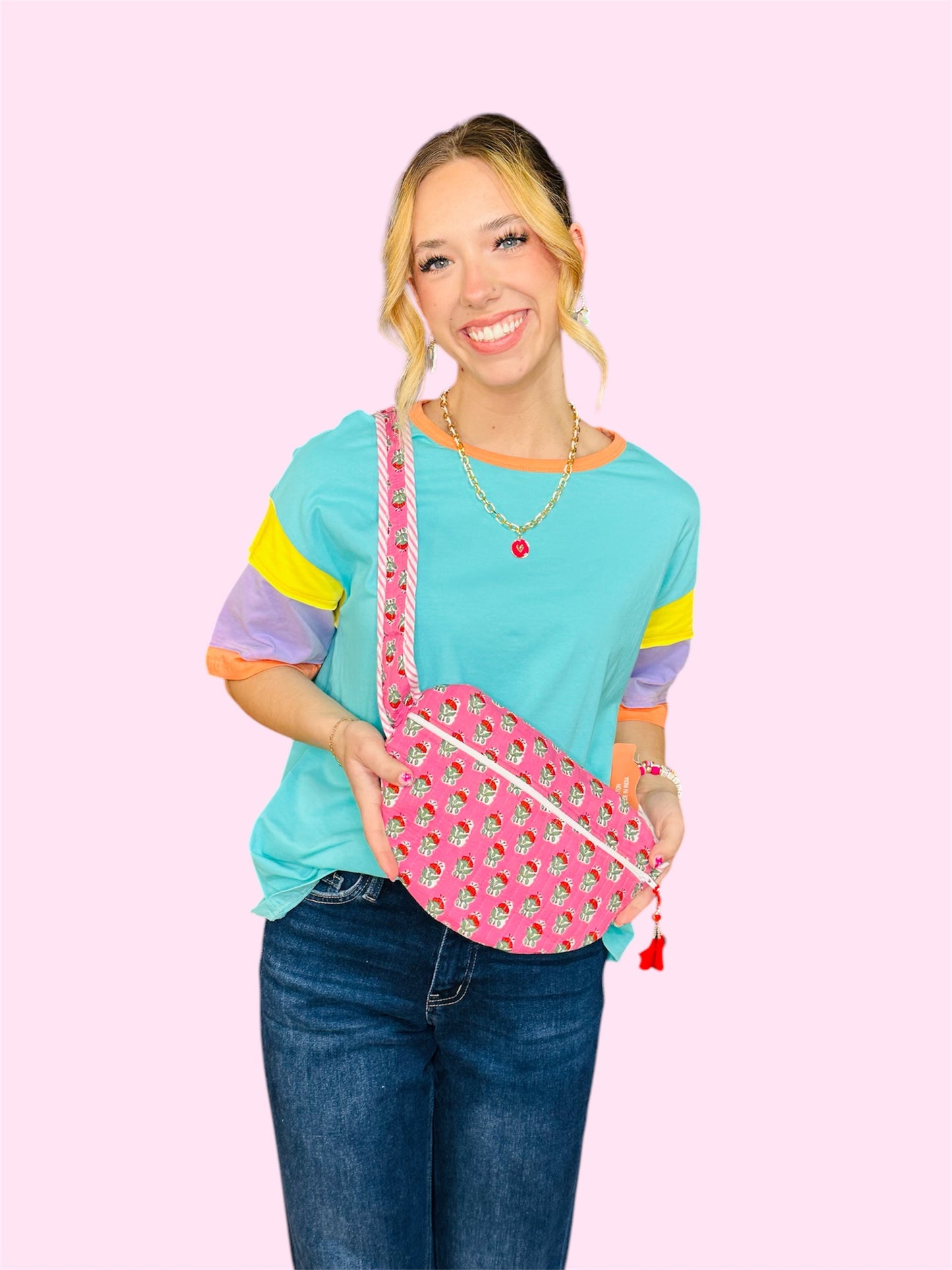 Pink Floral Quilted Crossbody