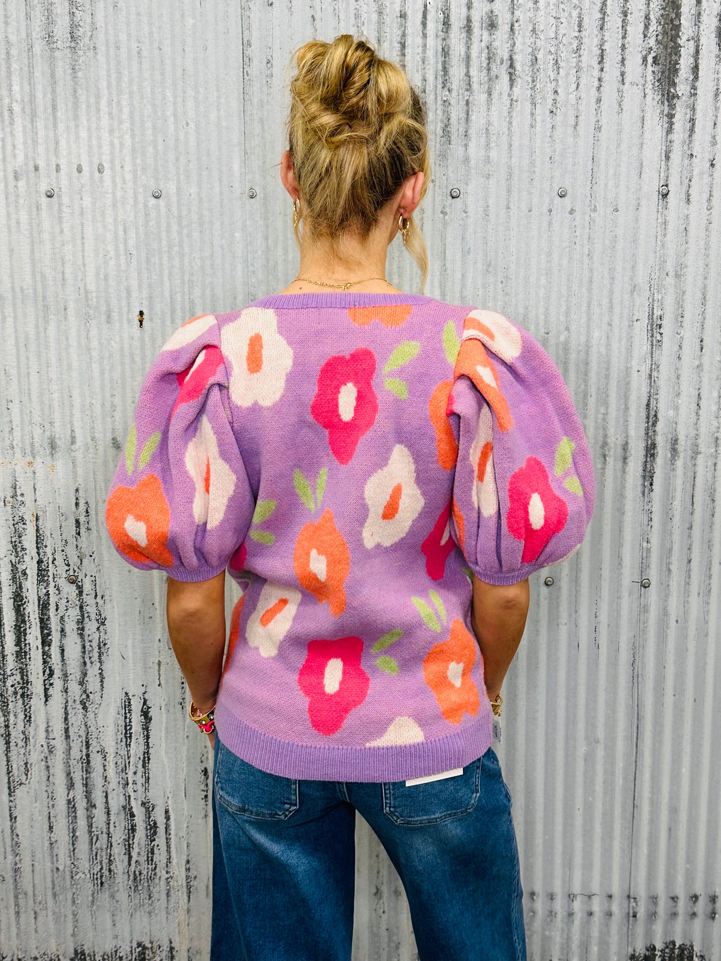 Petal Pop Puff Sleeve Sweater-Lavender