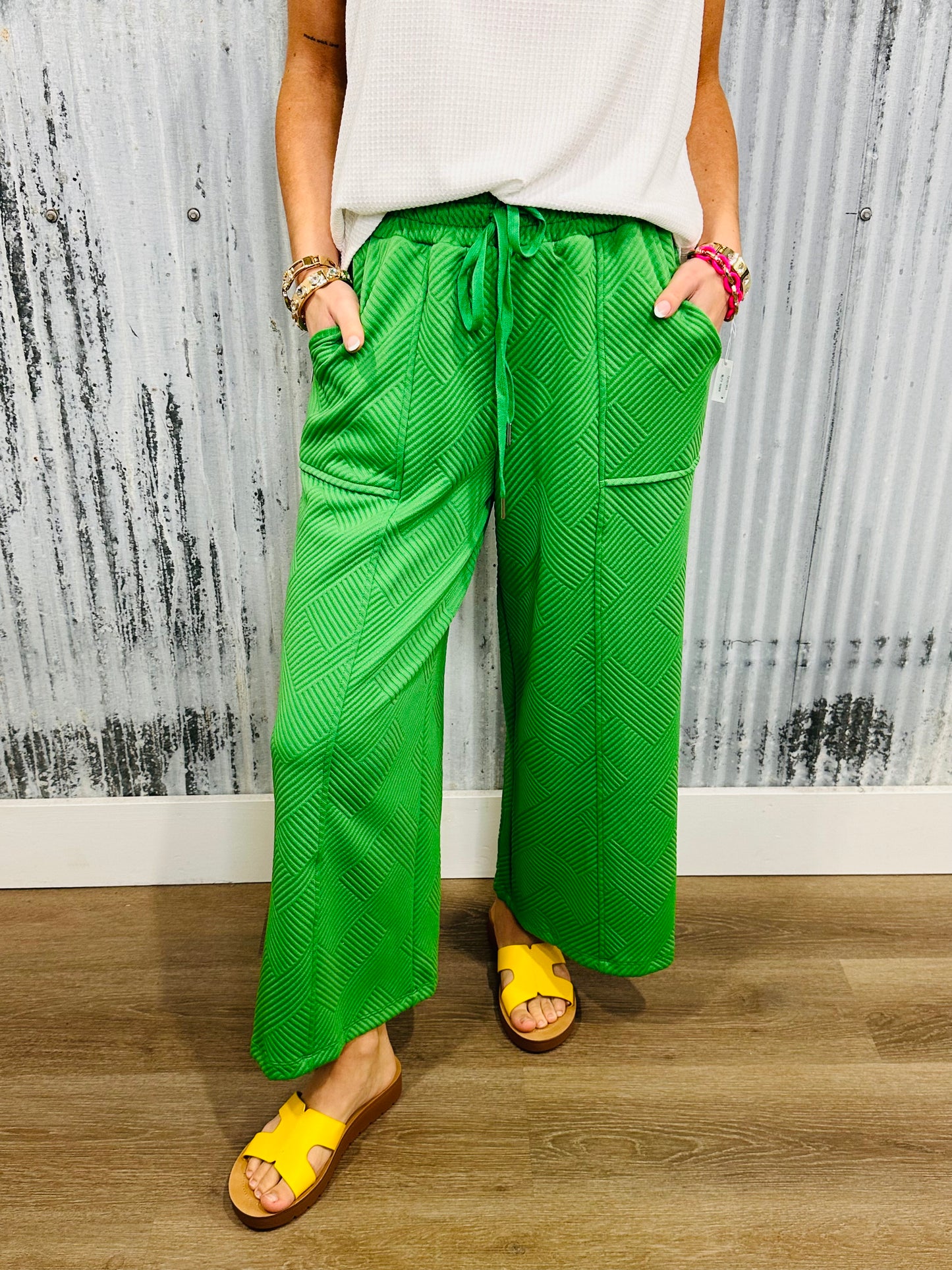 Lightweight Knit Jacquard Pants- Green