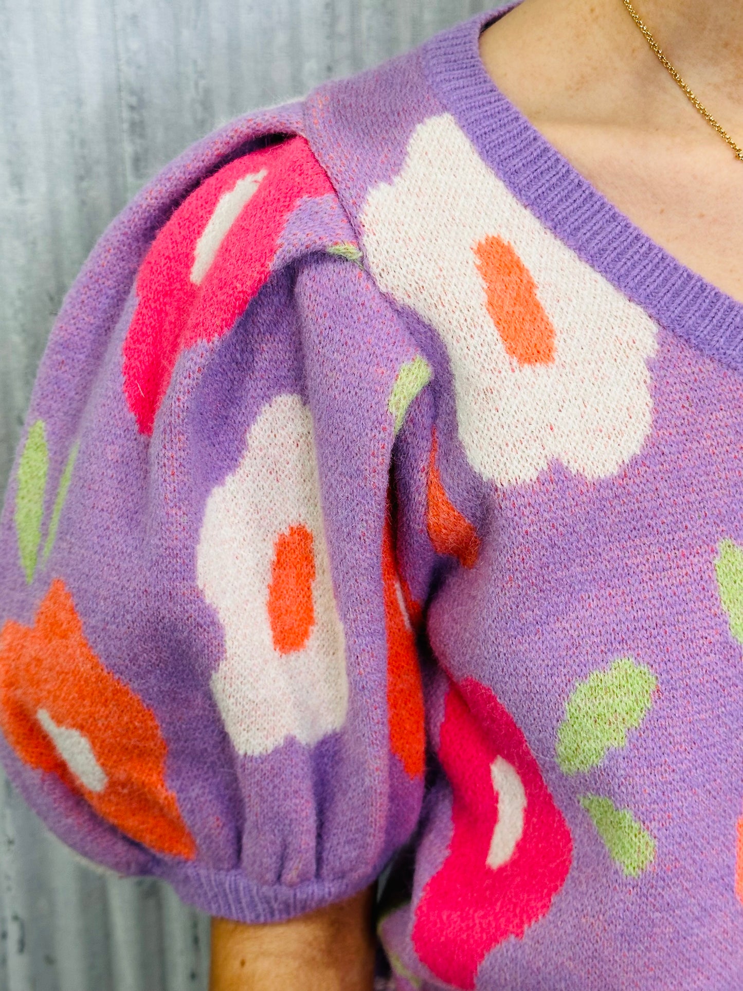 Petal Pop Puff Sleeve Sweater-Lavender