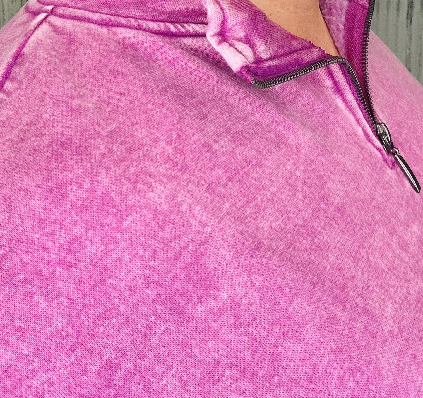 Acid Washed Fleece Half Zip Pullover-Plum