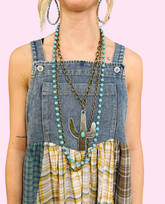 Brass Layered Cactus Necklace