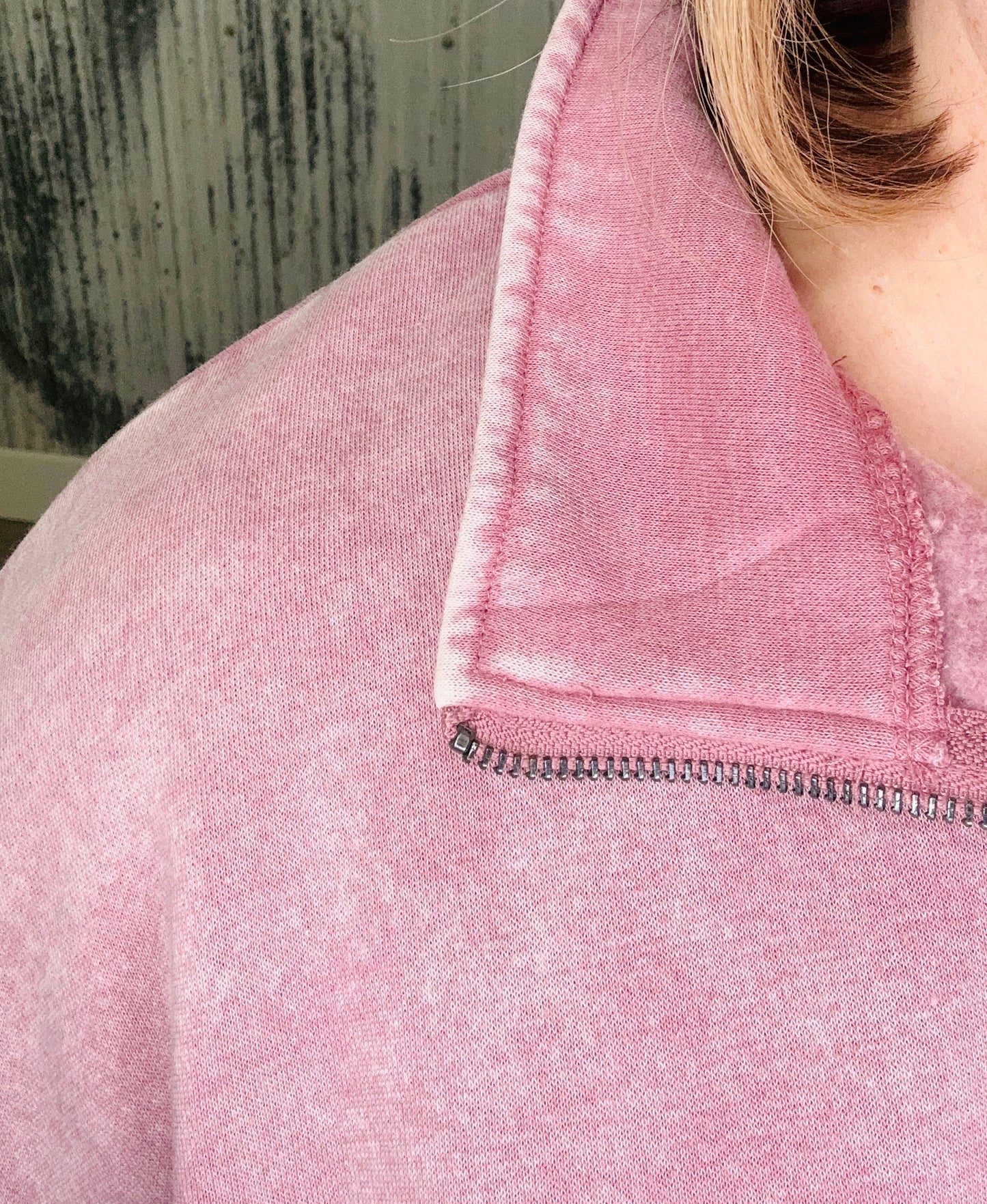 Acid Washed Fleece Half Zip Pullover-Lt. Rose