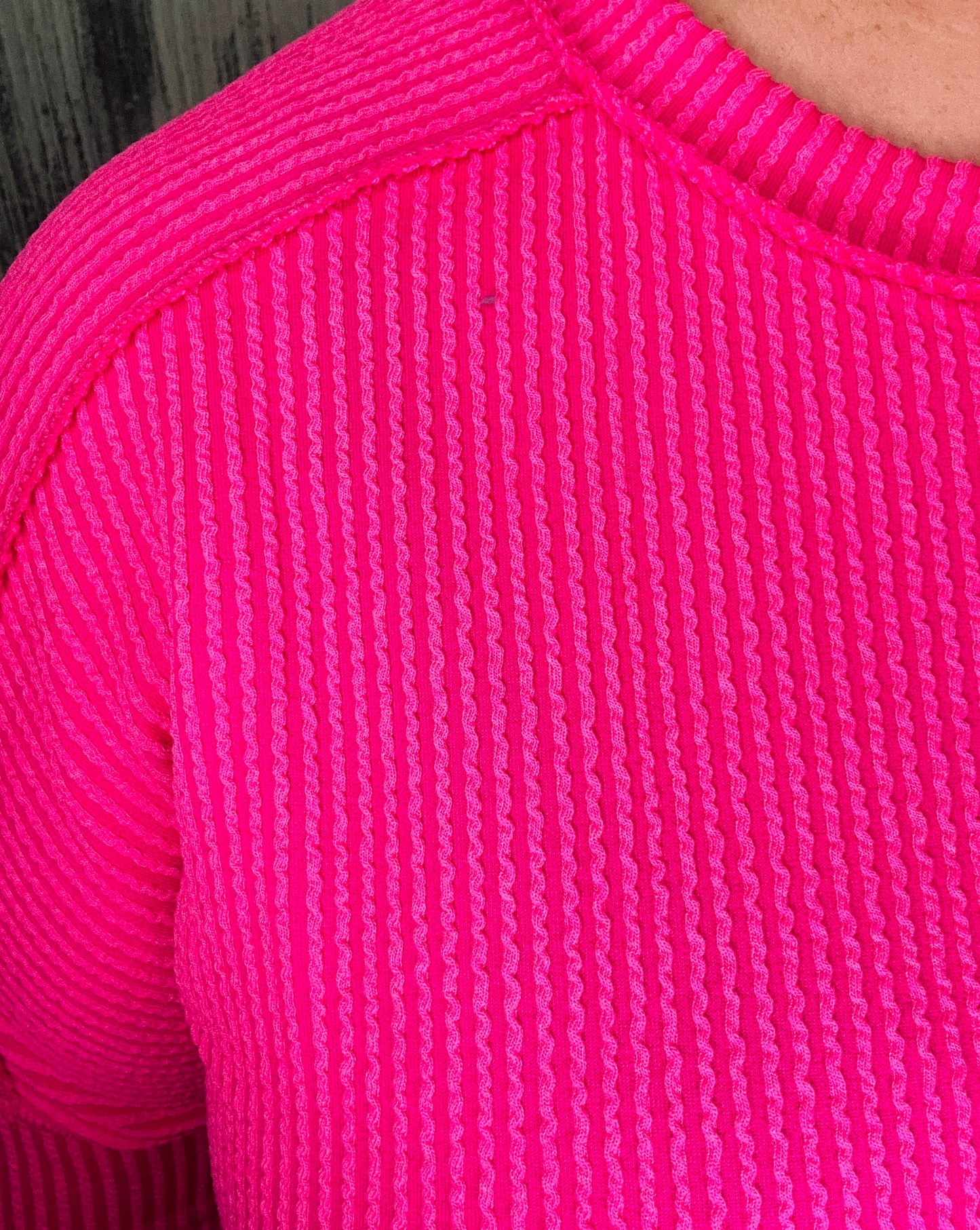 Hot Pink Ribbed Long Sleeve Top