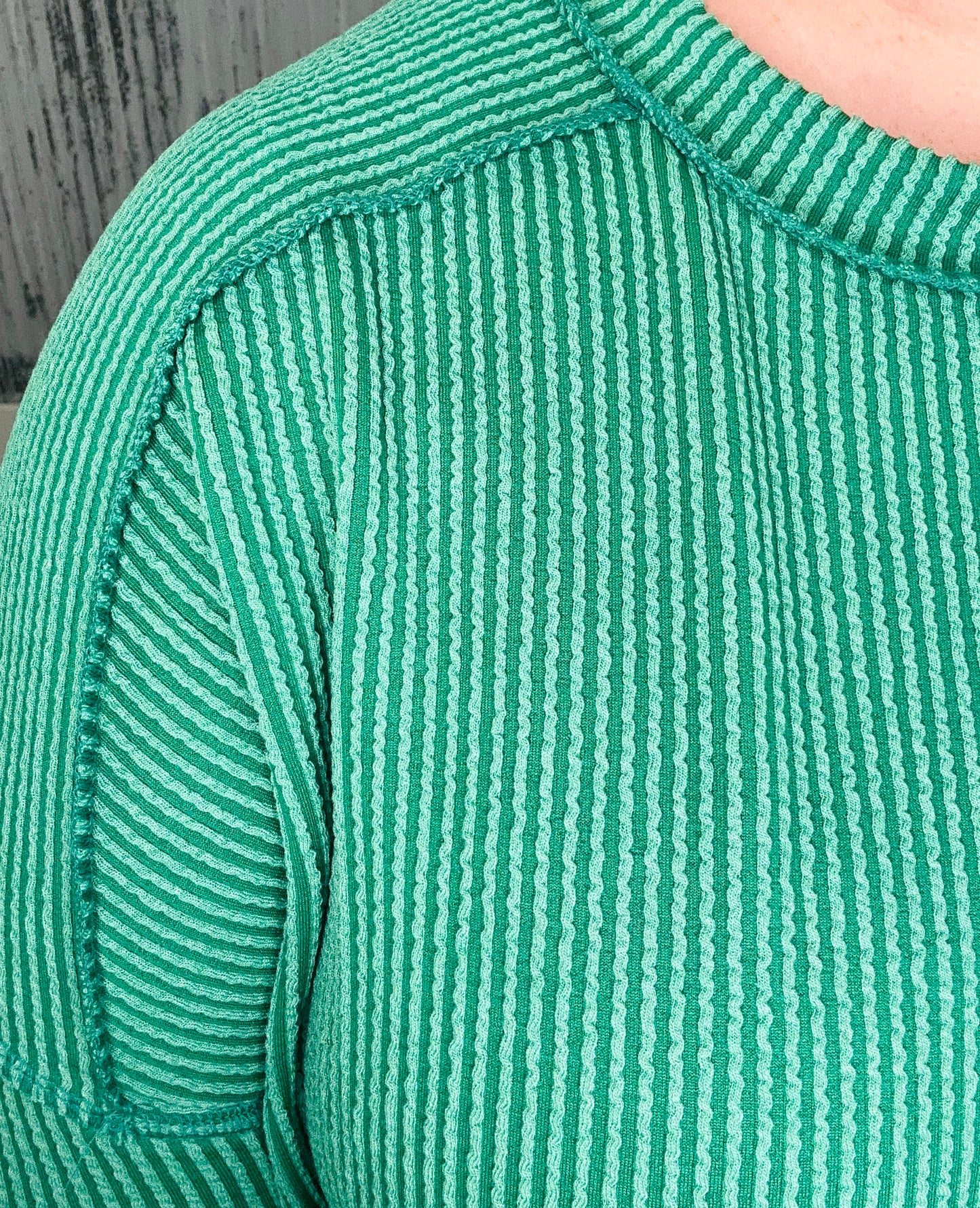 Dark Green Ribbed Long Sleeve Top