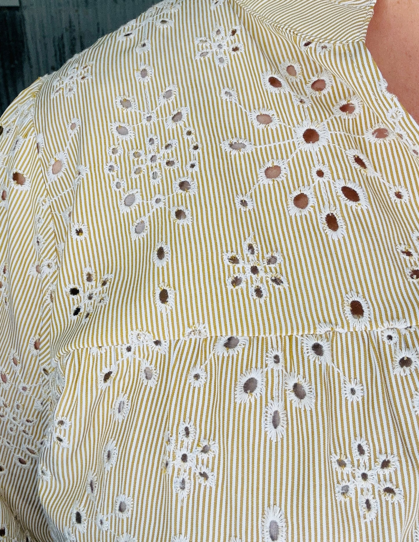 Taupe Eyelet Pinstripe Top