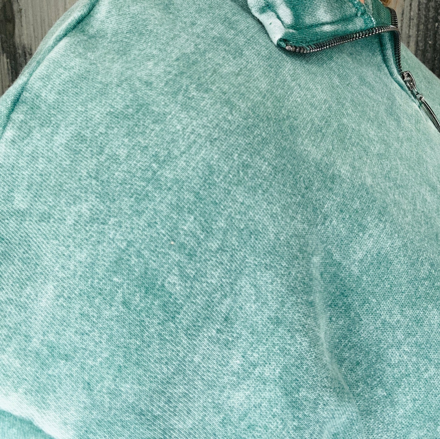 Acid Washed Fleece Half Zip Pullover-Green
