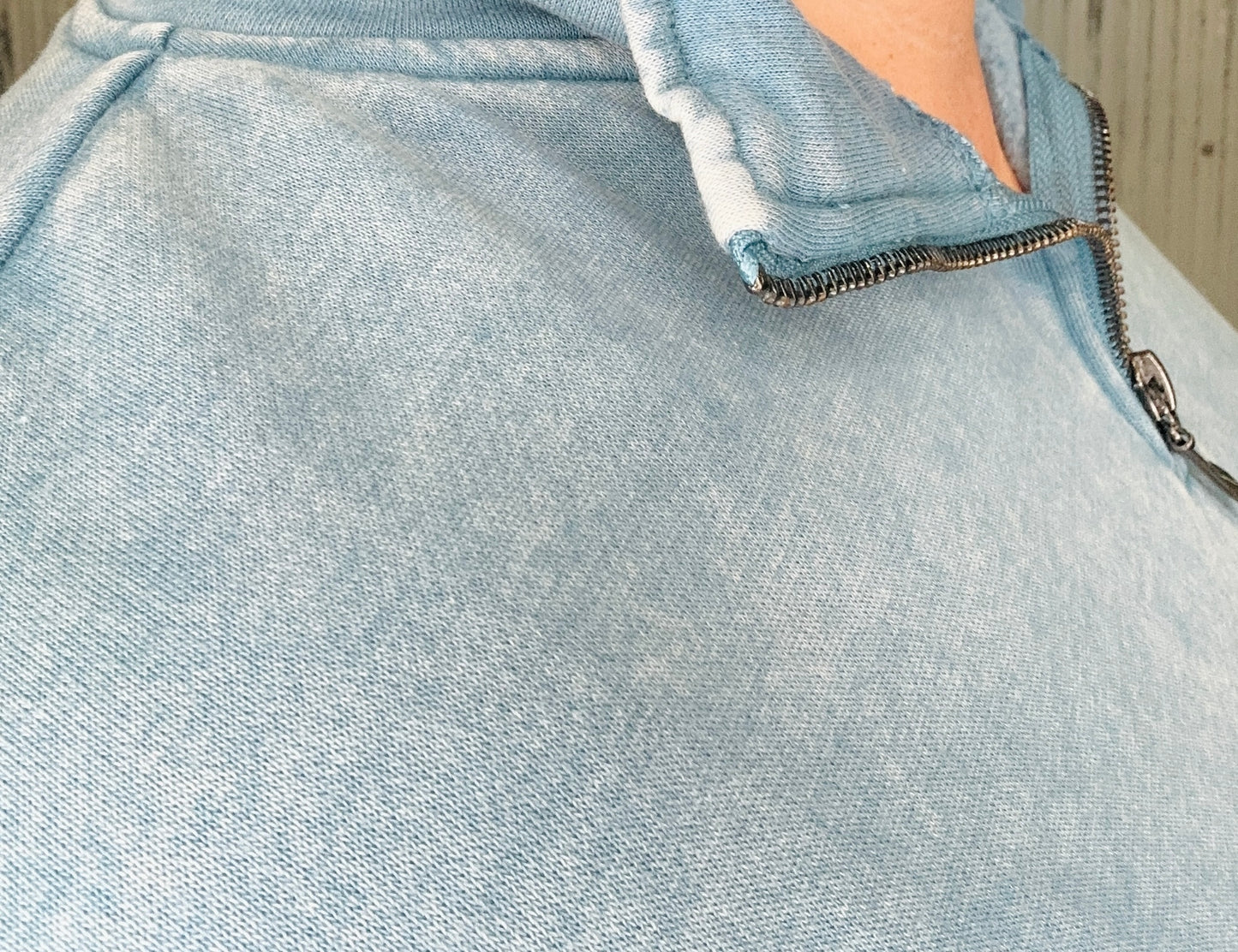 Acid Washed Fleece Half Zip Pullover-Blue Grey
