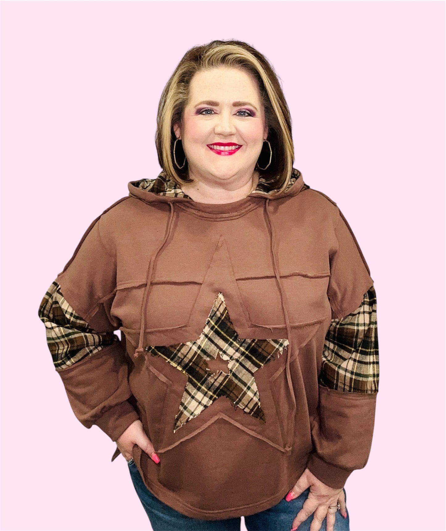 Washed Plaid Star Hoodie