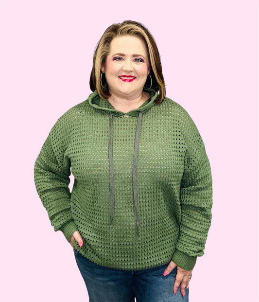 Olive Fishnet Tunic Hoodie