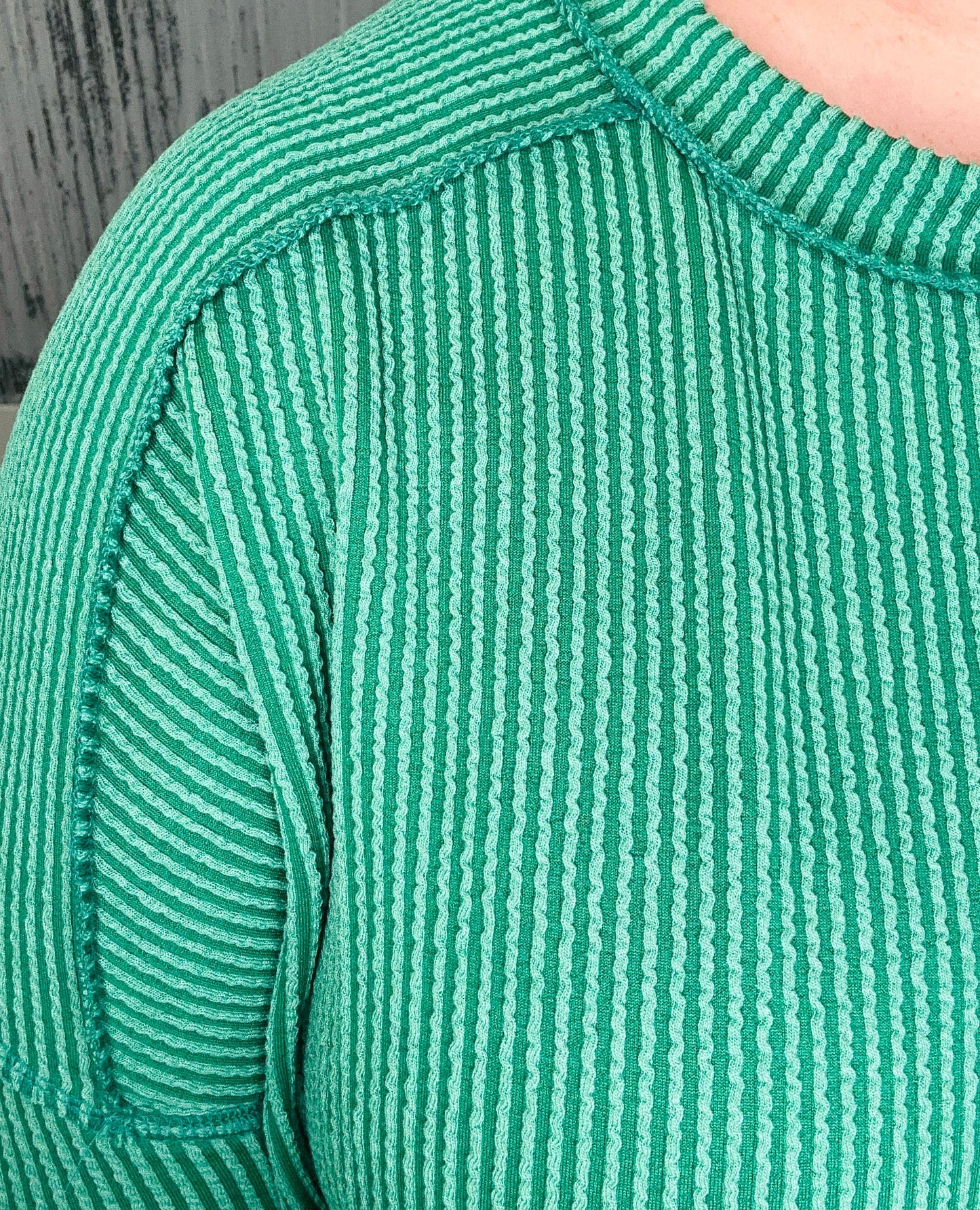 Dark Green Ribbed Long Sleeve Top