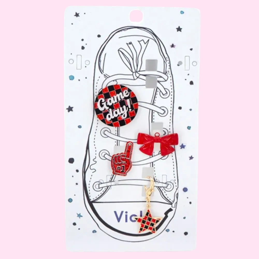 Red & Black Game Day Shoe Charms – Set of 4