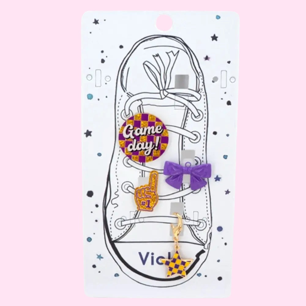 Purple & Gold Game Day Shoe Charms – Set of 4