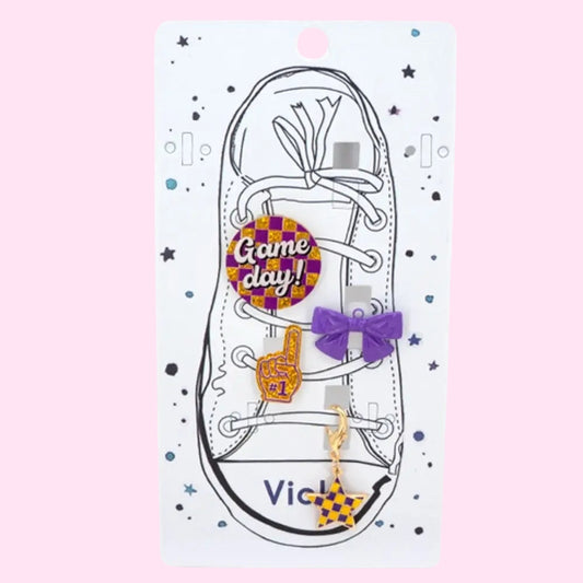 Purple & Gold Game Day Shoe Charms – Set of 4