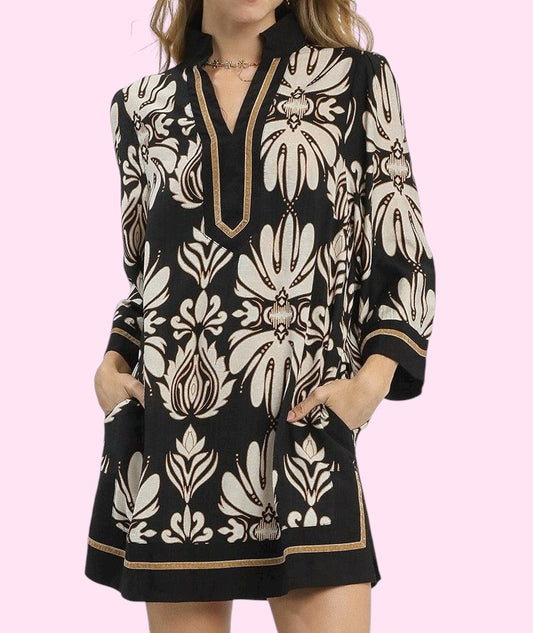 Tunic Dress With Velvet Trim