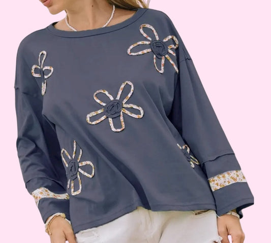 Patchwork Flower Knit Top