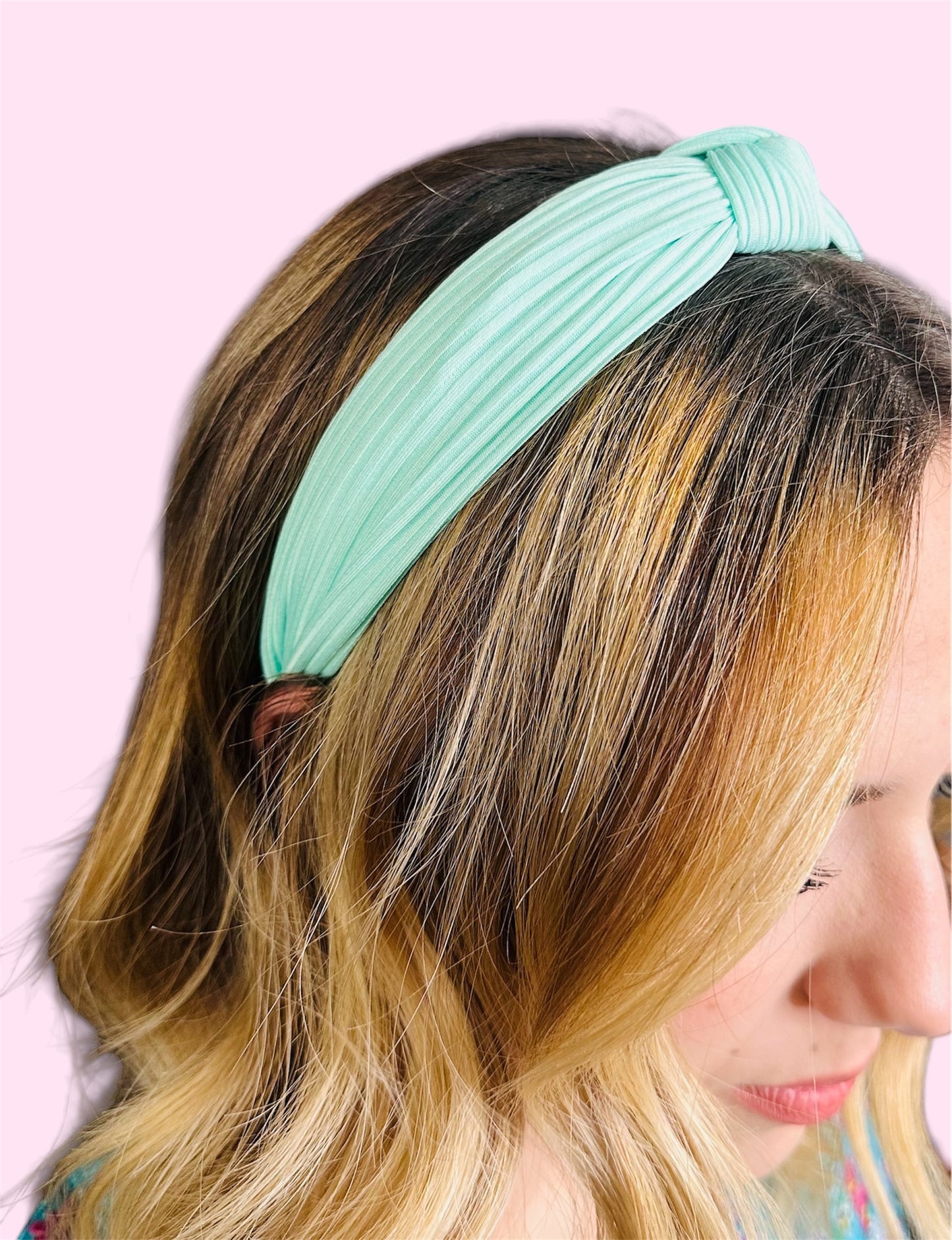 Ribbed Top Knot Headband-Mint