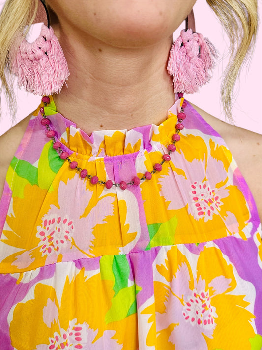 Pink Crystal Bead Necklace