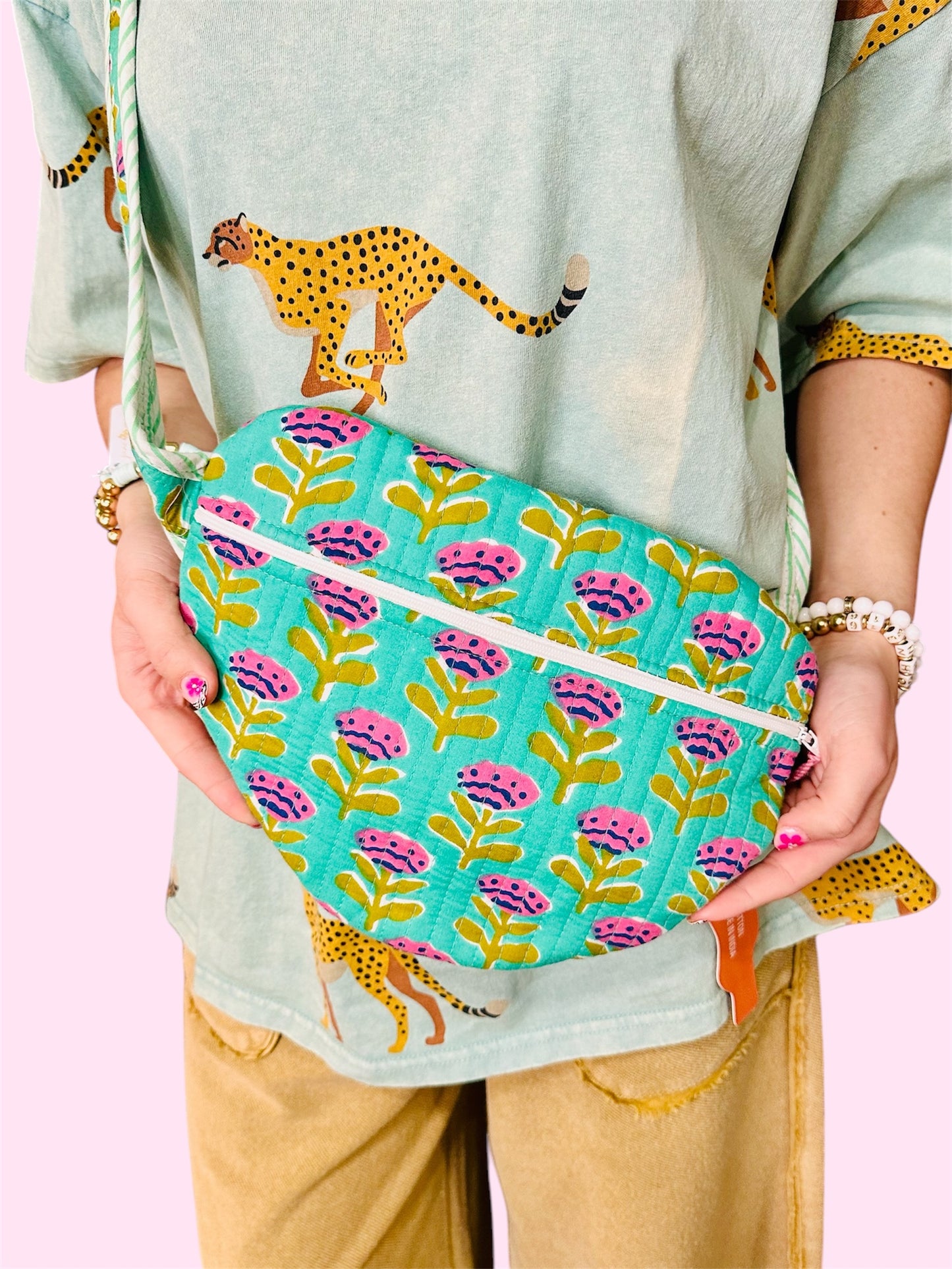 Turquoise Floral Quilted Crossbody