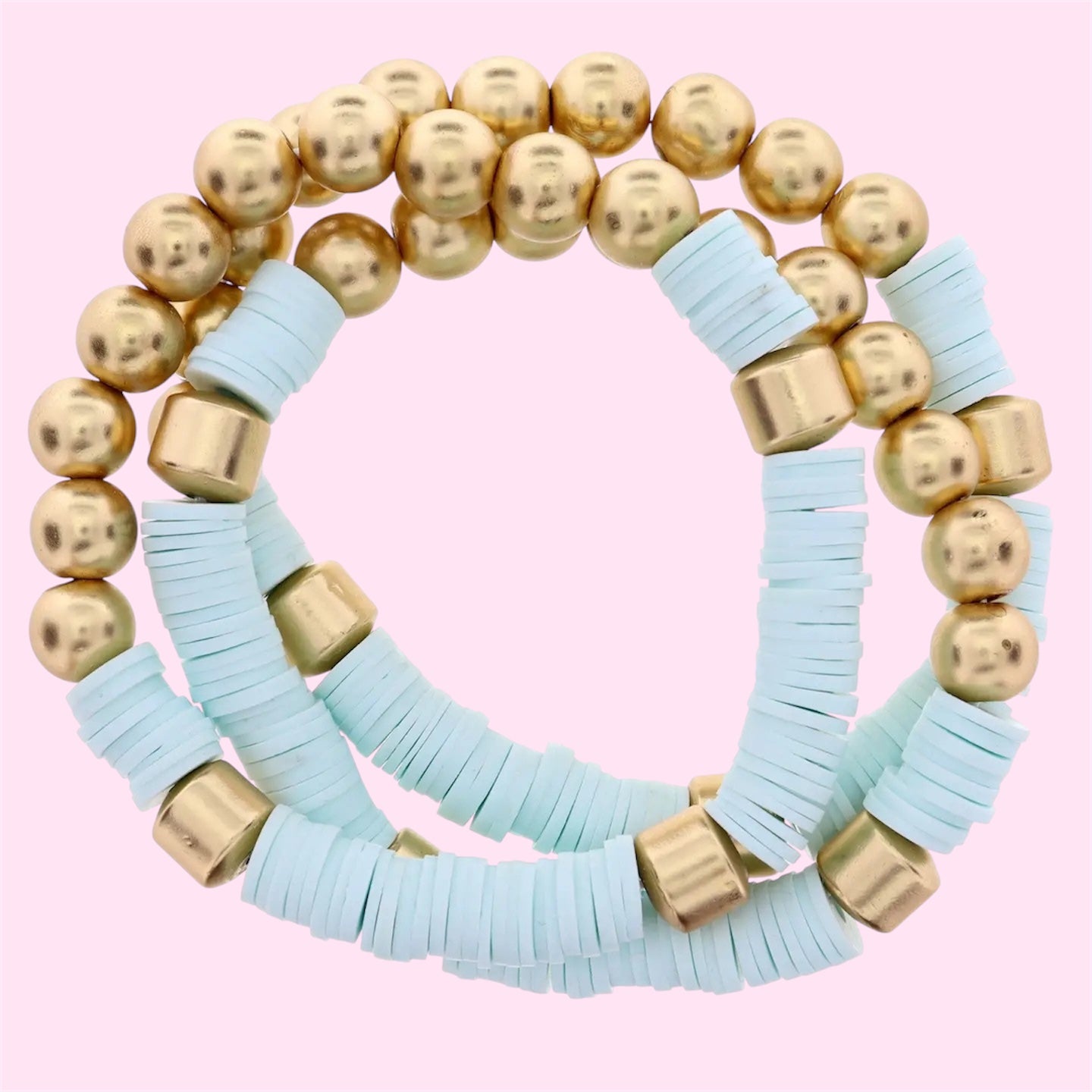3-Strand Metal Bead and Mint Disc Bracelet