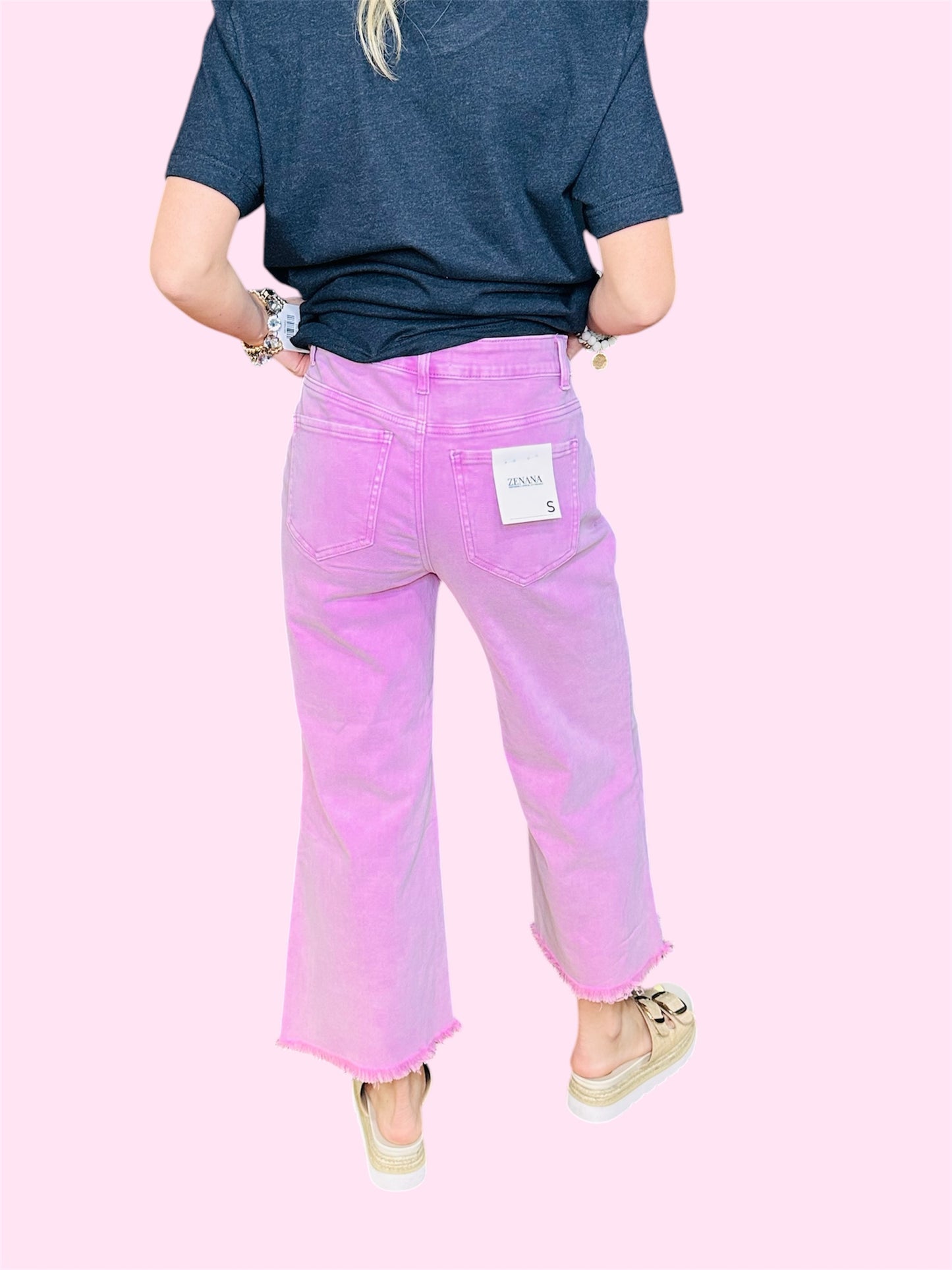 Acid Washed High Waist Frayed Hem Pants-Mauve